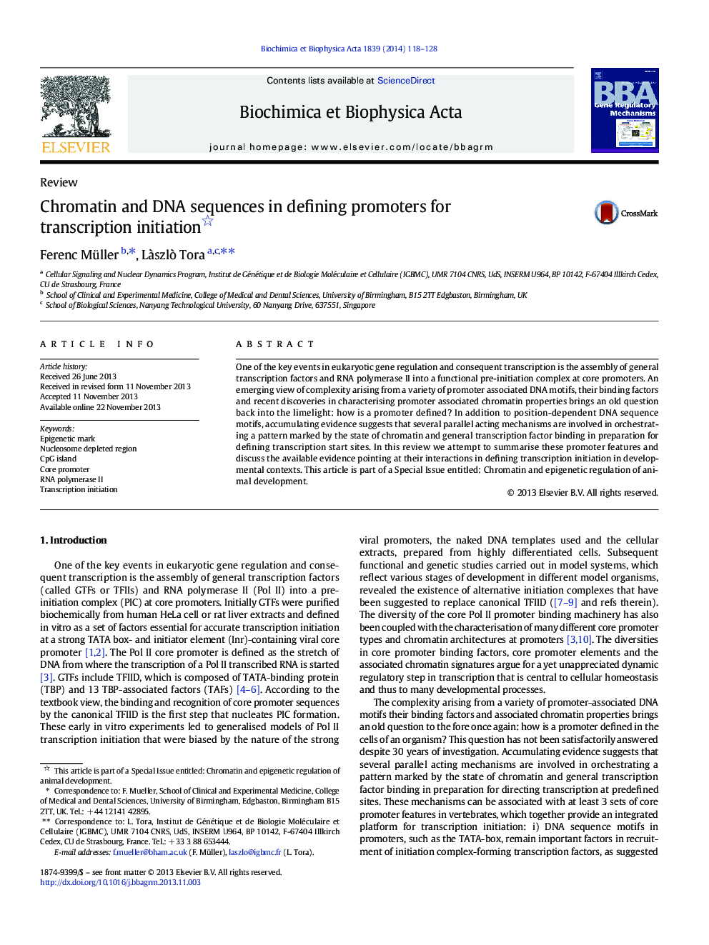 Chromatin and DNA sequences in defining promoters for transcription initiation