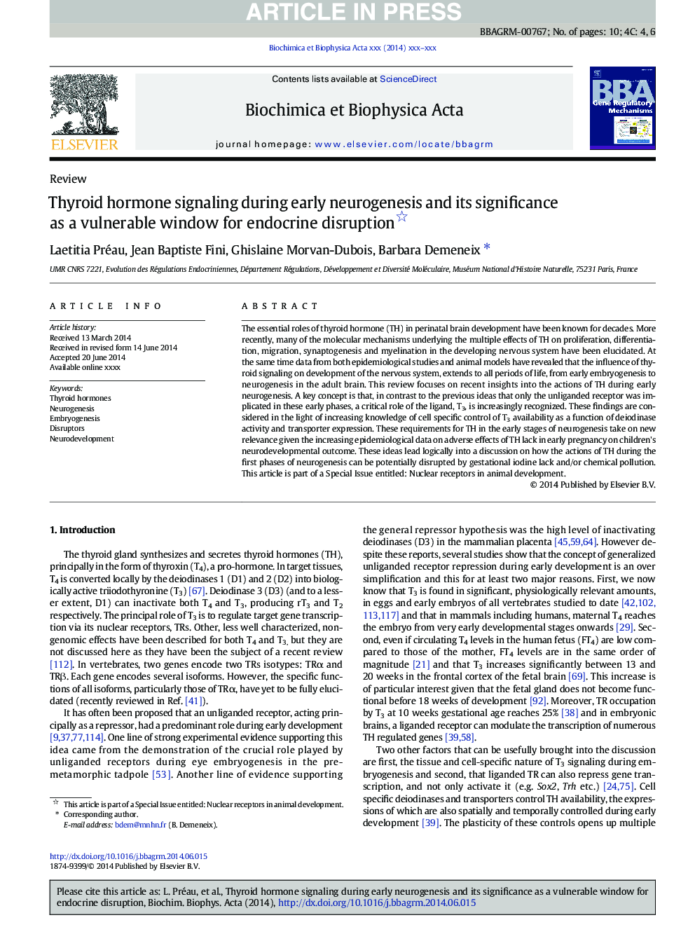 Thyroid hormone signaling during early neurogenesis and its significance as a vulnerable window for endocrine disruption