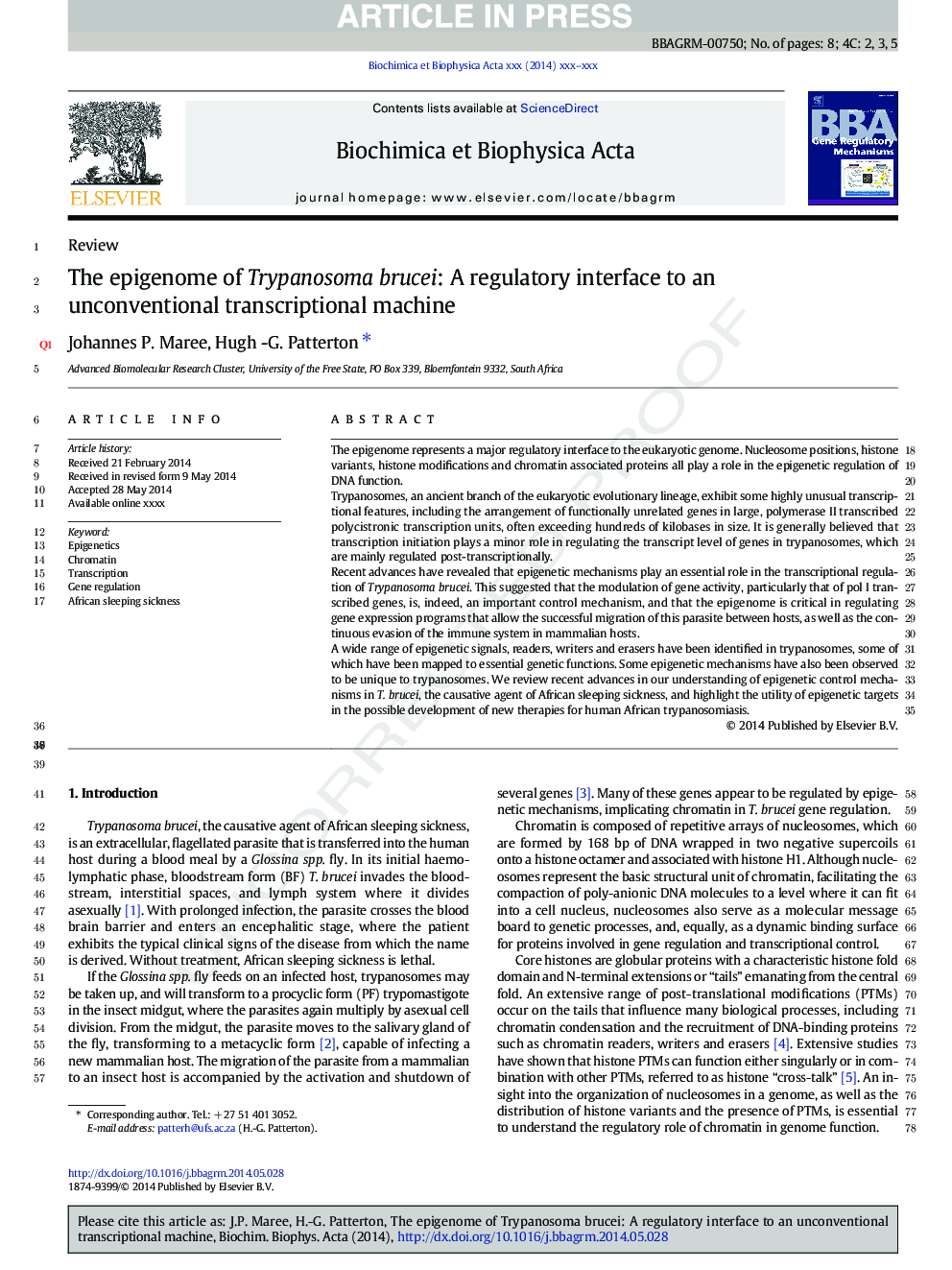 The epigenome of Trypanosoma brucei: A regulatory interface to an unconventional transcriptional machine