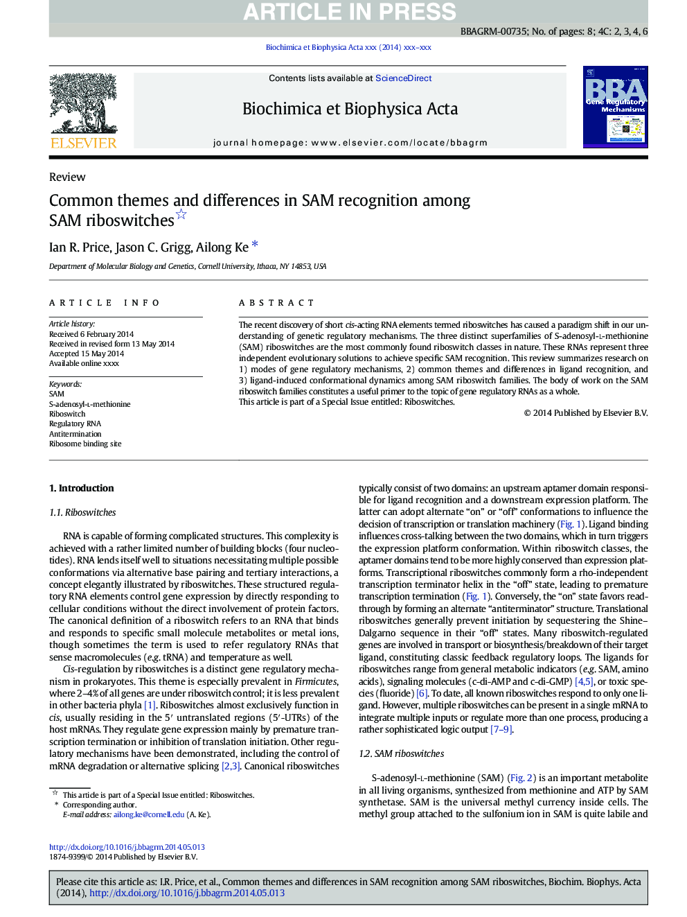 Common themes and differences in SAM recognition among SAM riboswitches