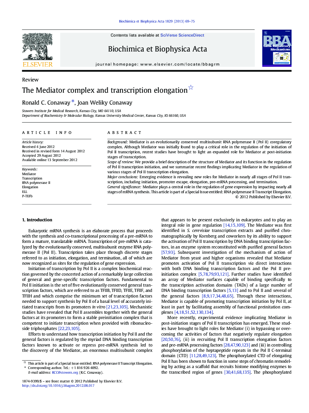 The Mediator complex and transcription elongation