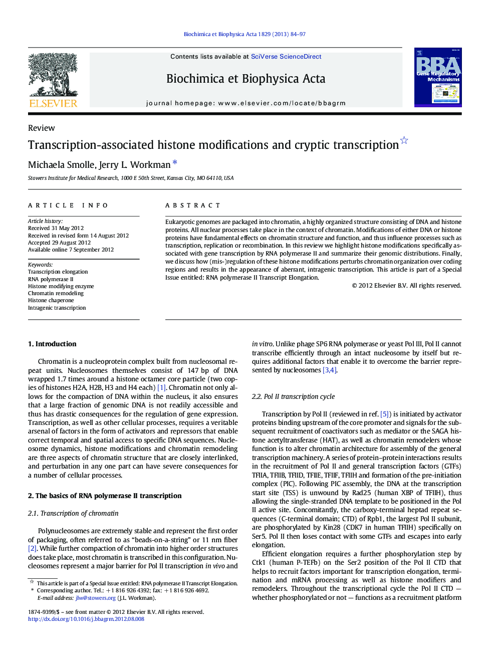 Transcription-associated histone modifications and cryptic transcription