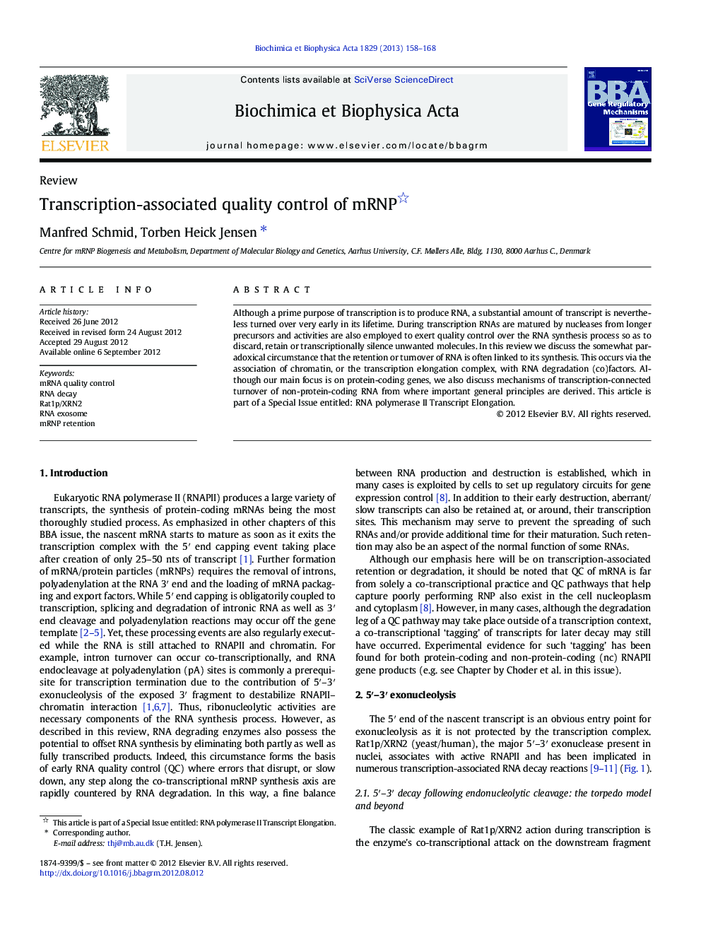 Transcription-associated quality control of mRNP