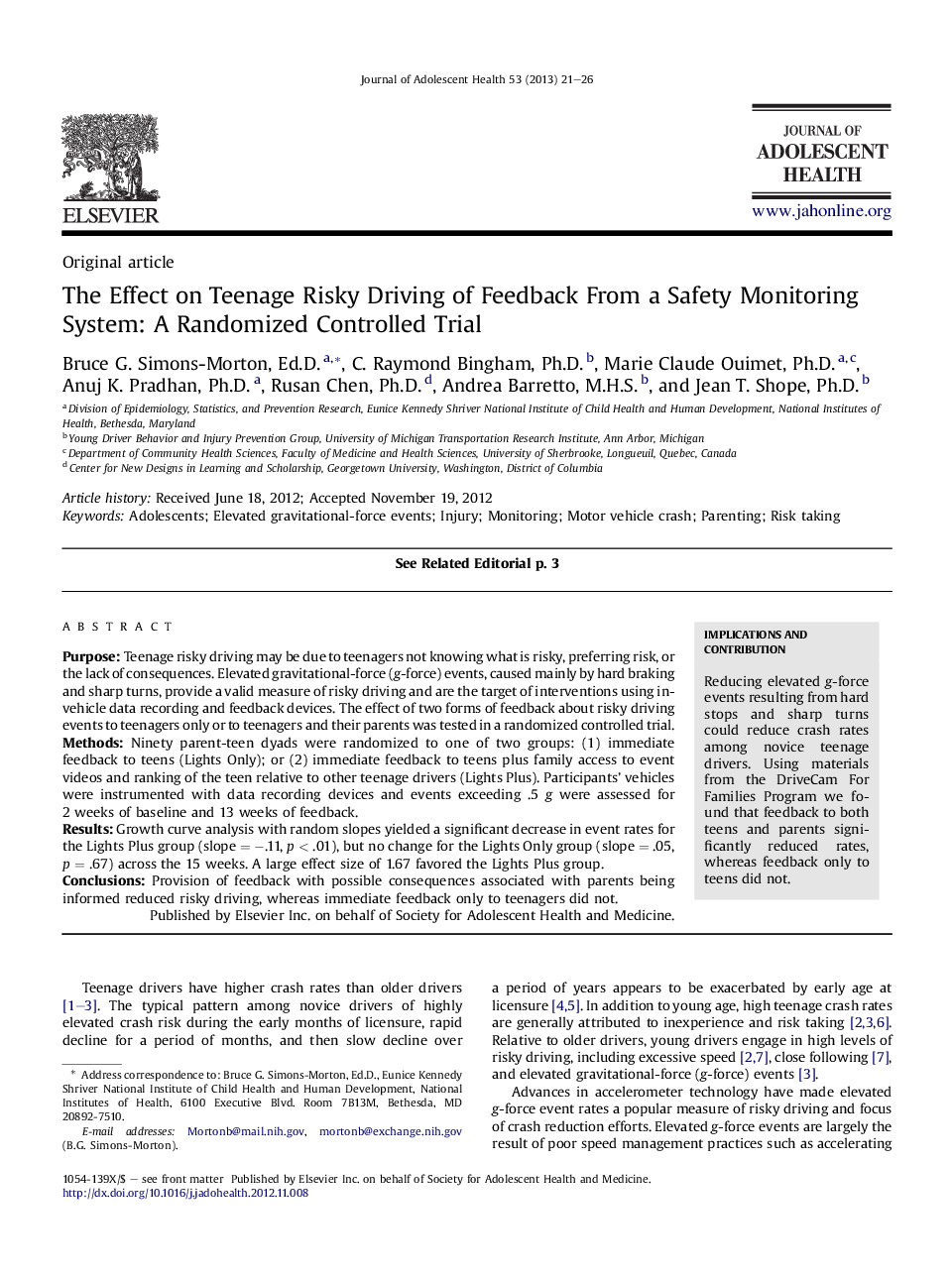 The Effect on Teenage Risky Driving of Feedback From a Safety Monitoring System: A Randomized Controlled Trial