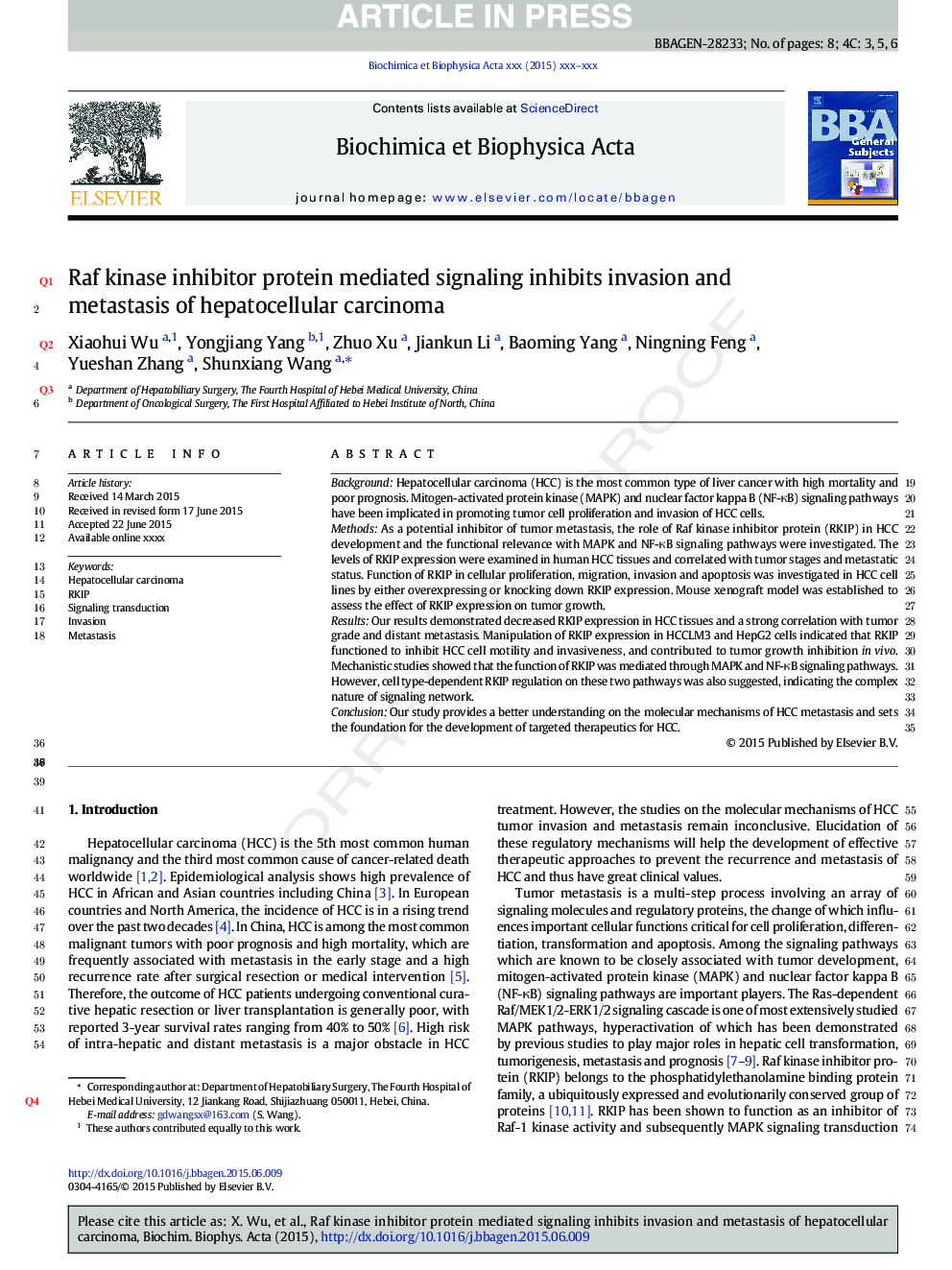 Raf kinase inhibitor protein mediated signaling inhibits invasion and metastasis of hepatocellular carcinoma