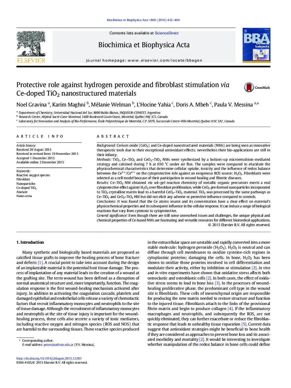 Protective role against hydrogen peroxide and fibroblast stimulation via Ce-doped TiO2 nanostructured materials