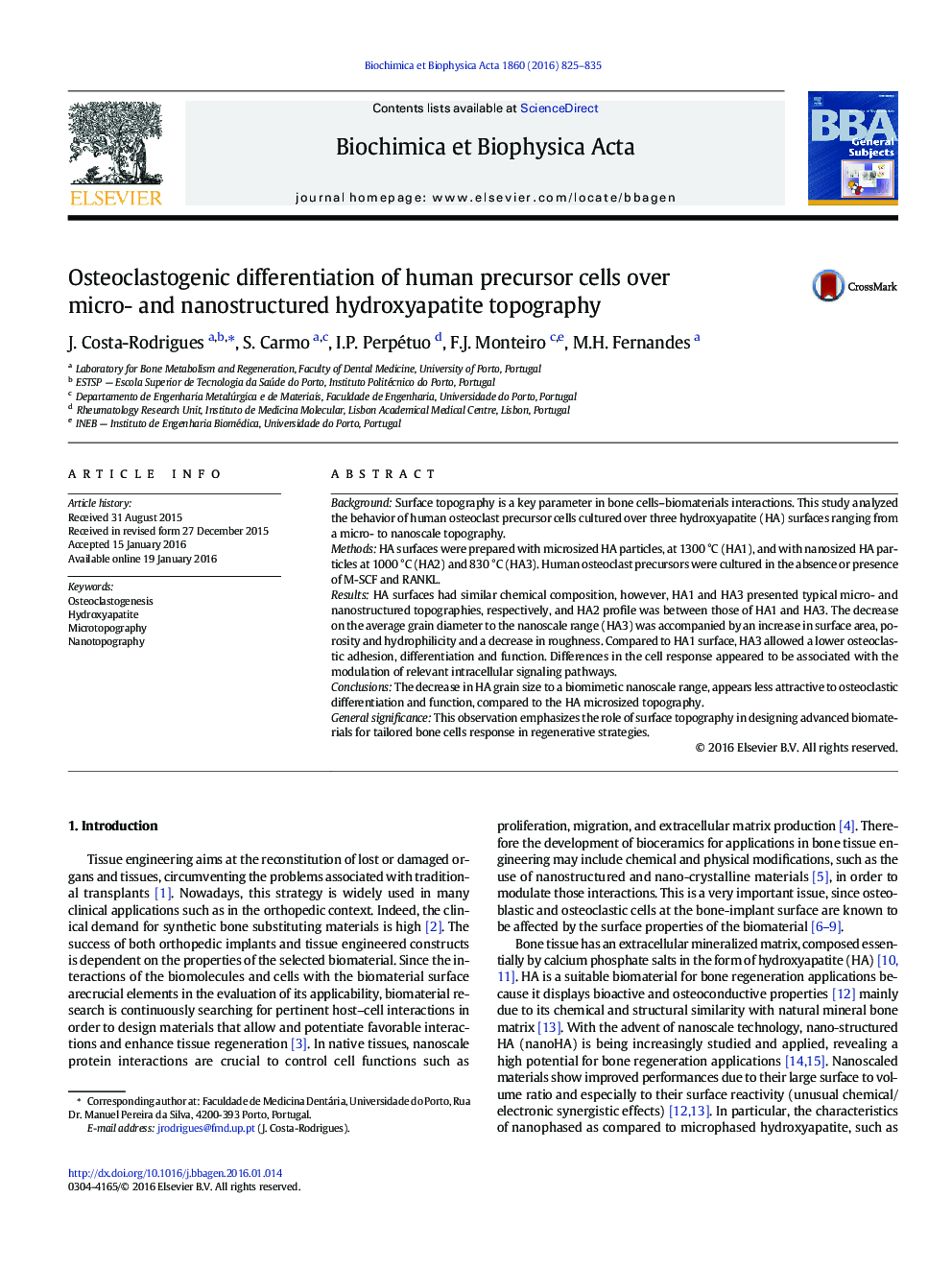 Osteoclastogenic differentiation of human precursor cells over micro- and nanostructured hydroxyapatite topography