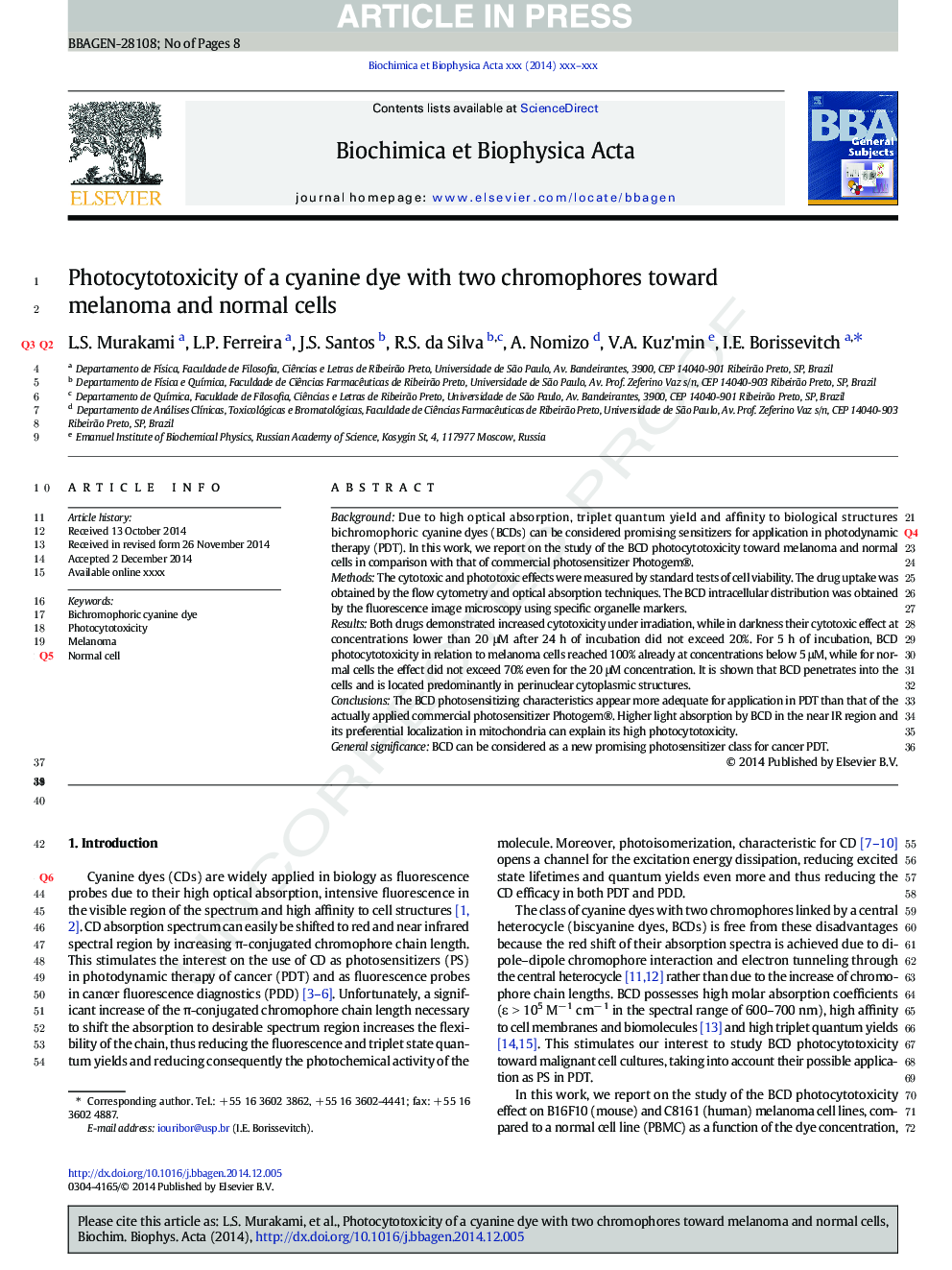 Photocytotoxicity of a cyanine dye with two chromophores toward melanoma and normal cells