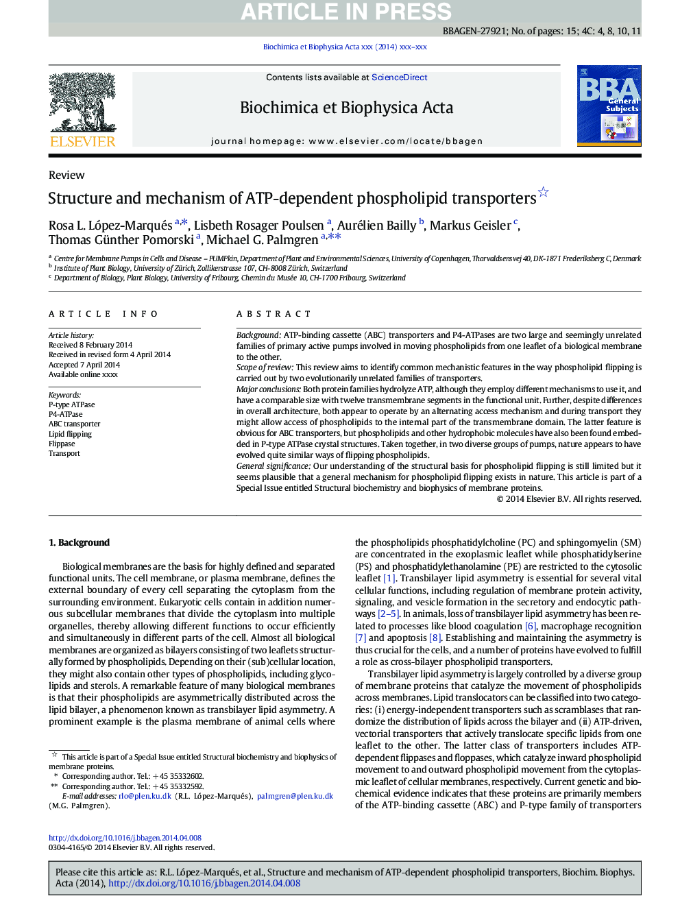 Structure and mechanism of ATP-dependent phospholipid transporters