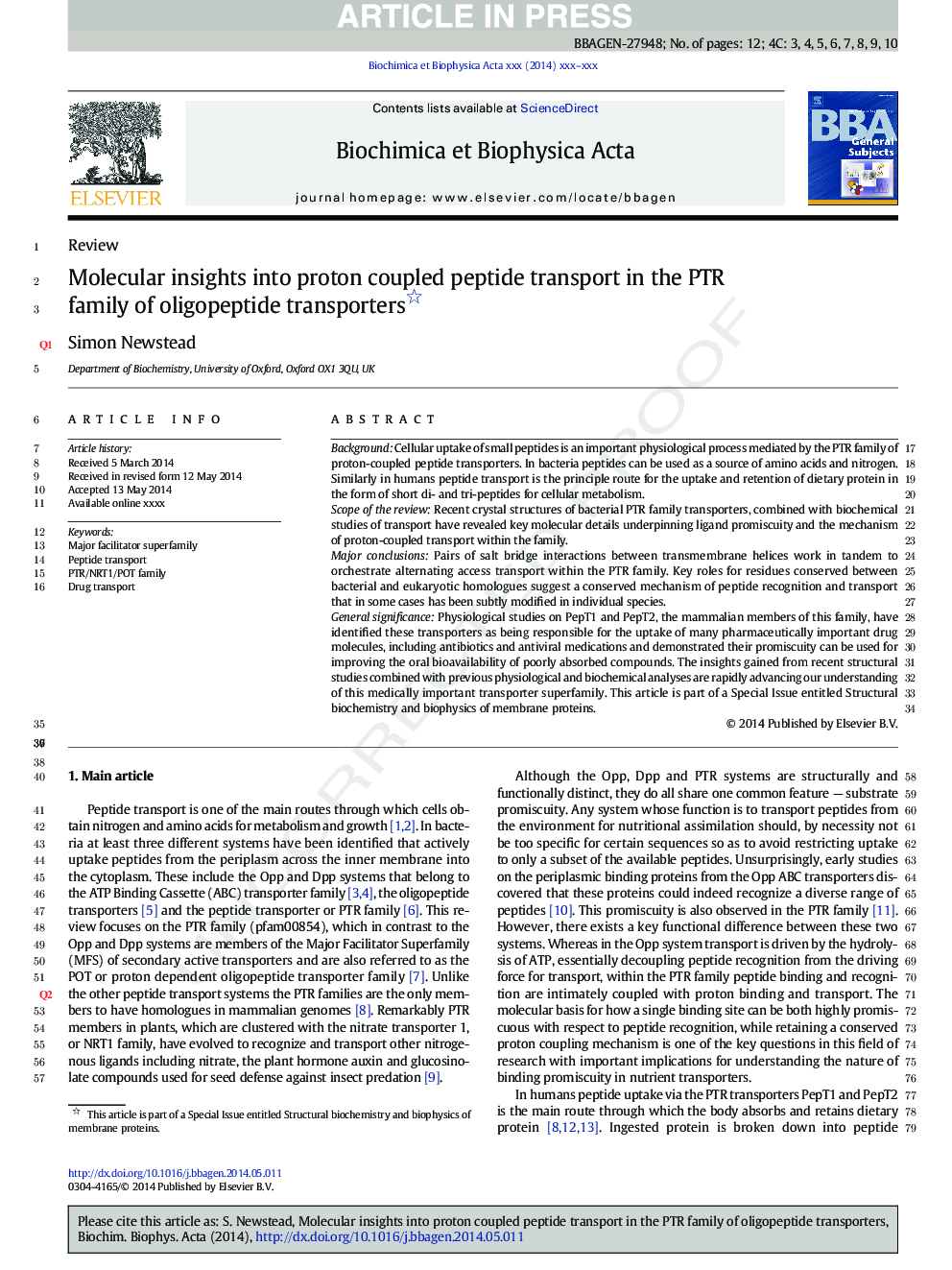 Molecular insights into proton coupled peptide transport in the PTR family of oligopeptide transporters