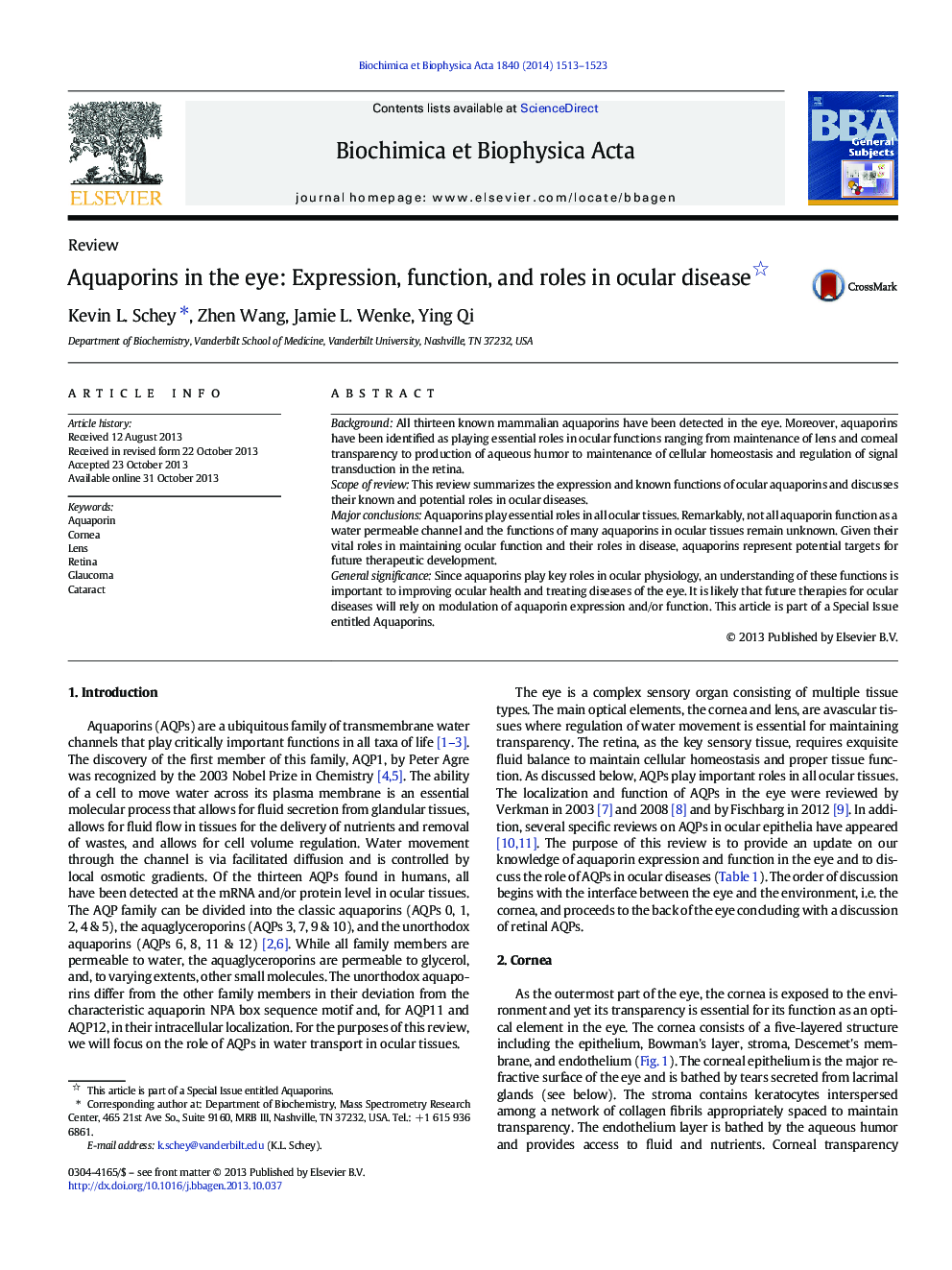 Aquaporins in the eye: Expression, function, and roles in ocular disease