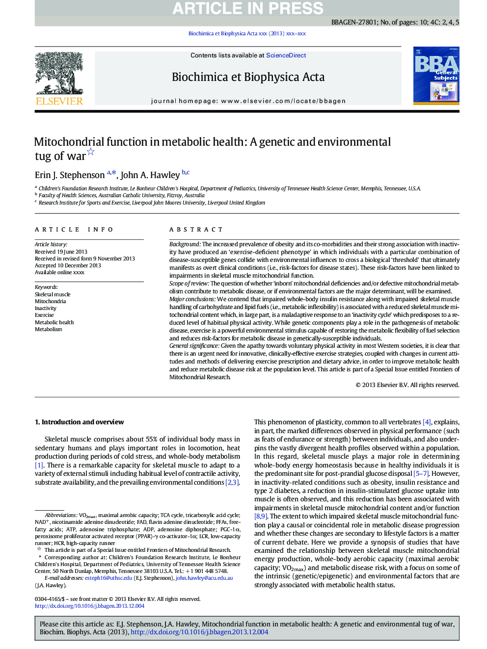 عملکرد میتوکندریایی در سلامت متابولیک: کشش ژنتیک و محیط زیست از جنگ 