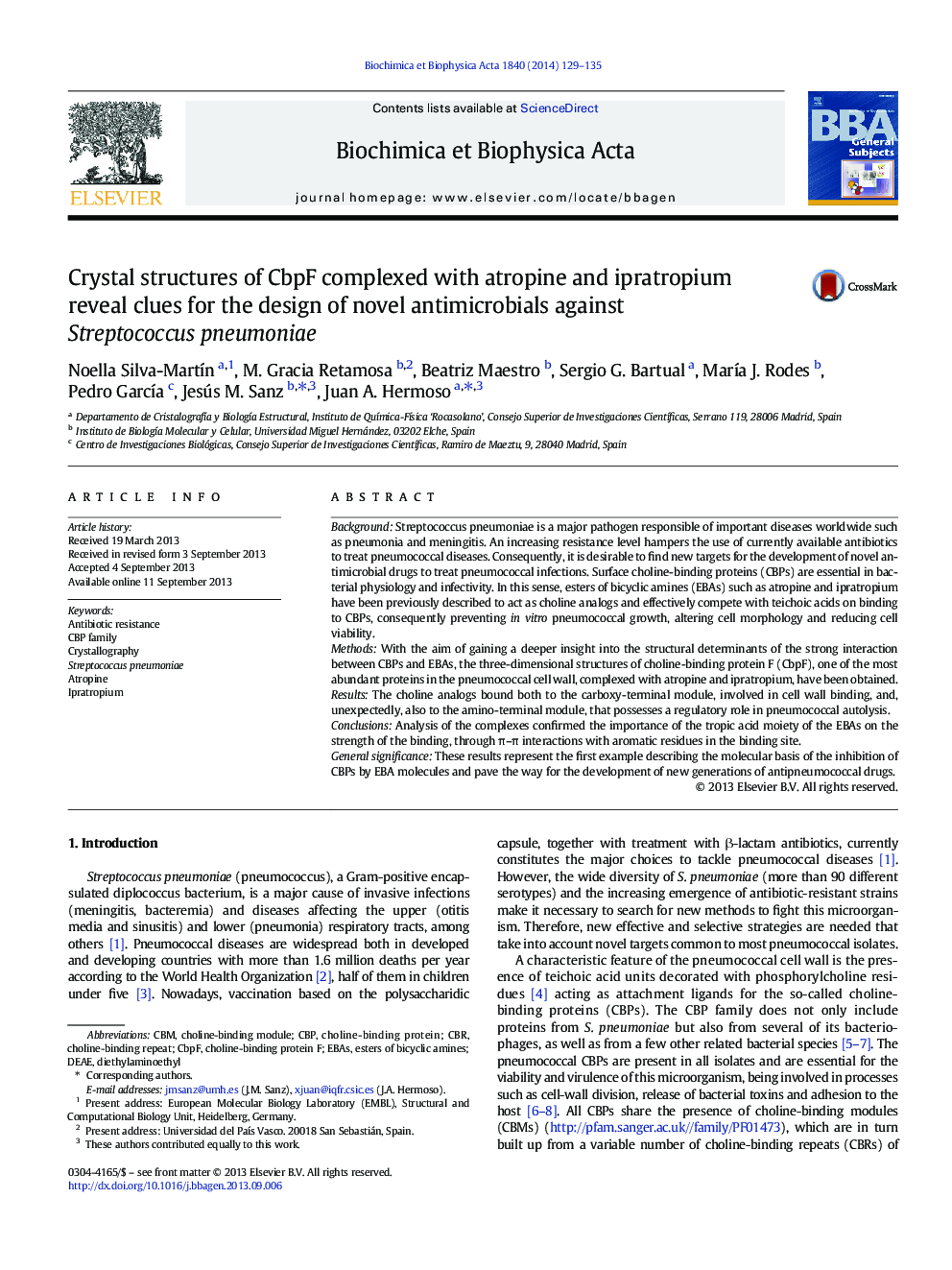 Crystal structures of CbpF complexed with atropine and ipratropium reveal clues for the design of novel antimicrobials against Streptococcus pneumoniae