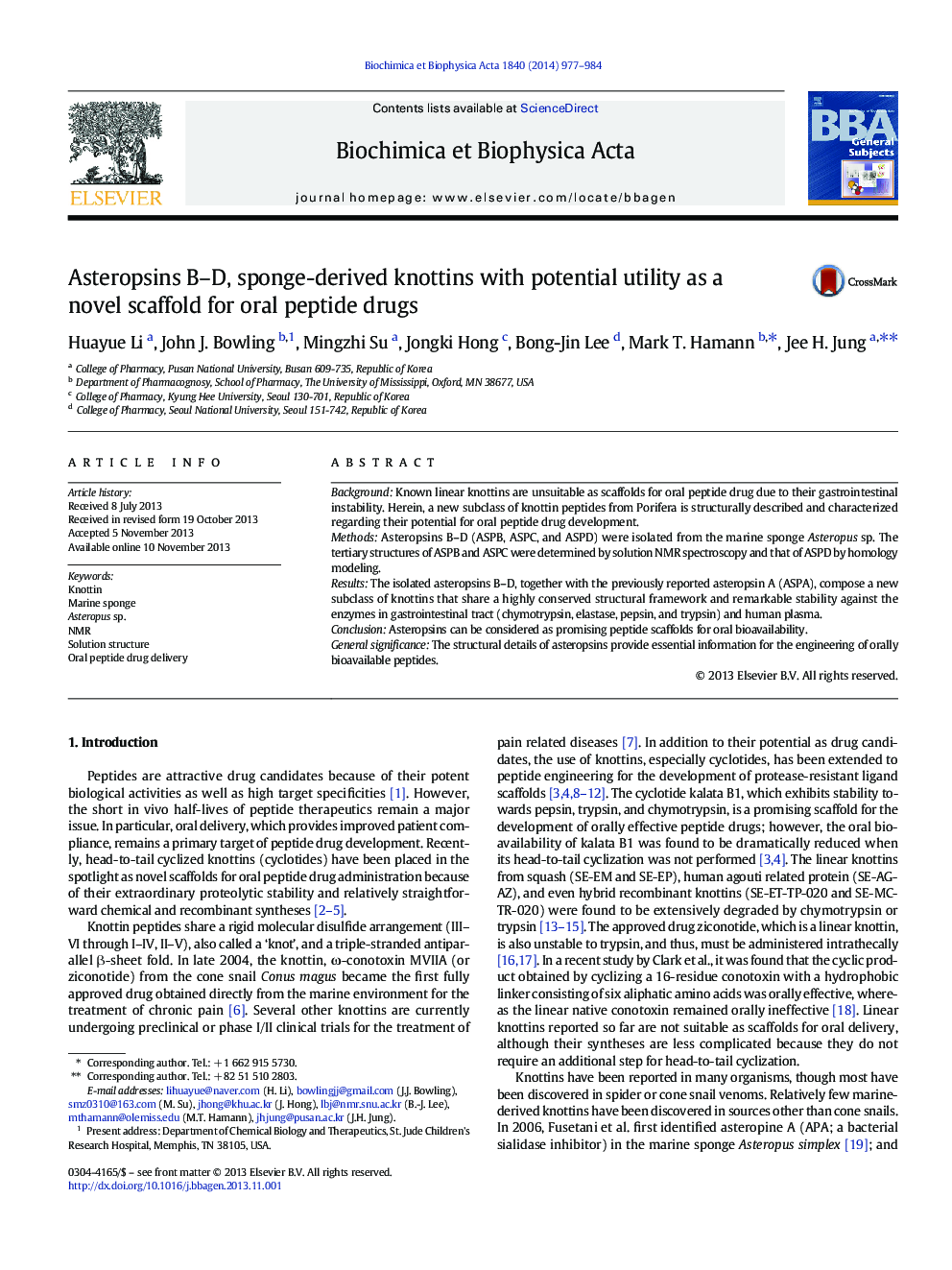 Asteropsins B-D, sponge-derived knottins with potential utility as a novel scaffold for oral peptide drugs