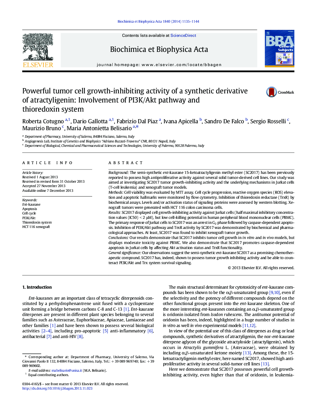 Powerful tumor cell growth-inhibiting activity of a synthetic derivative of atractyligenin: Involvement of PI3K/Akt pathway and thioredoxin system