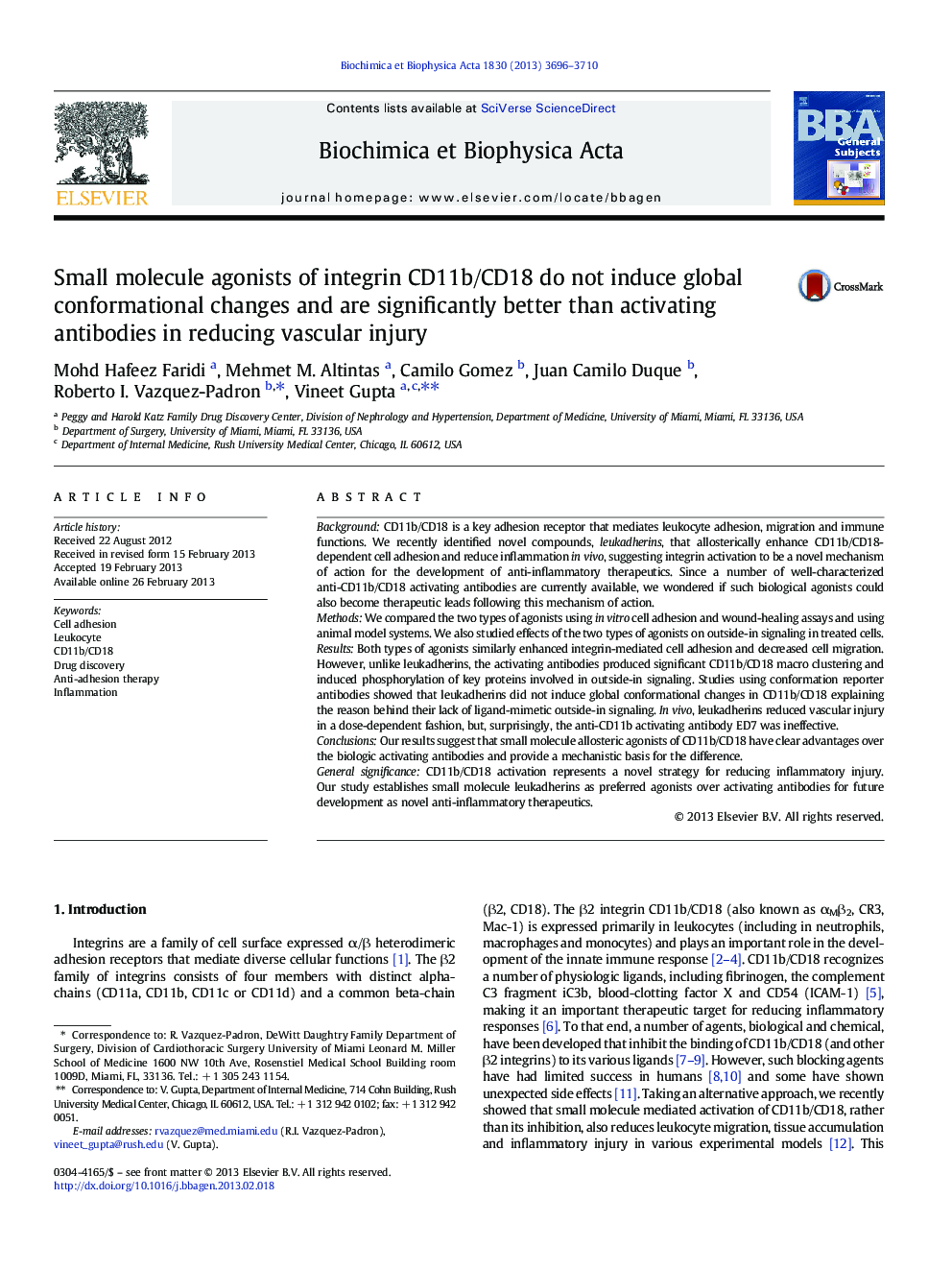 Small molecule agonists of integrin CD11b/CD18 do not induce global conformational changes and are significantly better than activating antibodies in reducing vascular injury