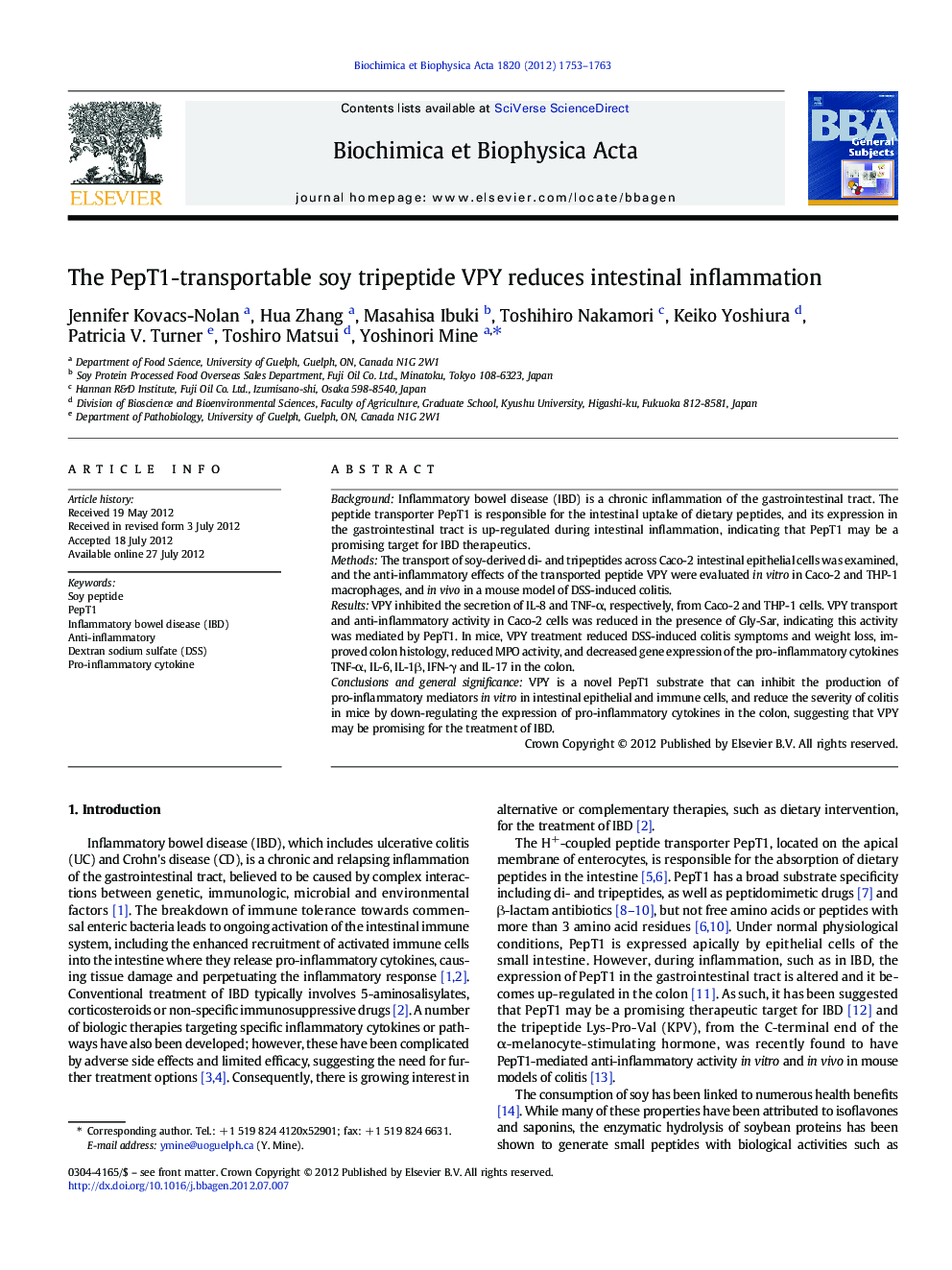The PepT1-transportable soy tripeptide VPY reduces intestinal inflammation