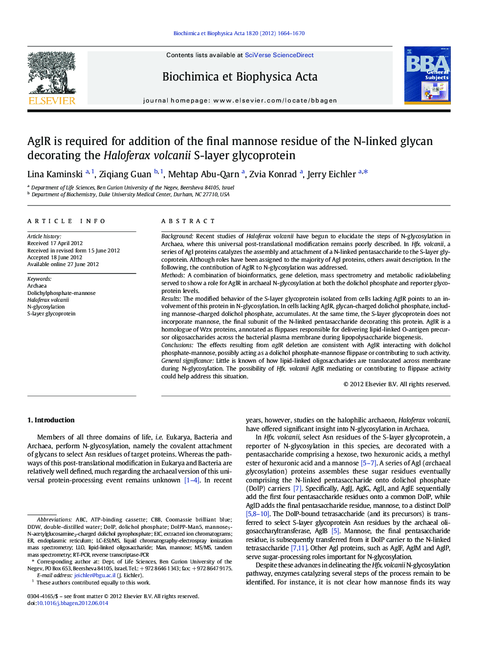 AglR is required for addition of the final mannose residue of the N-linked glycan decorating the Haloferax volcanii S-layer glycoprotein