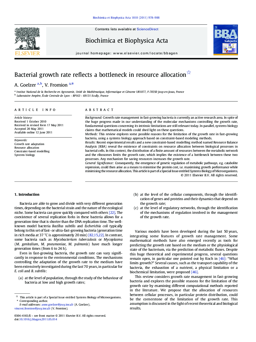 Bacterial growth rate reflects a bottleneck in resource allocation