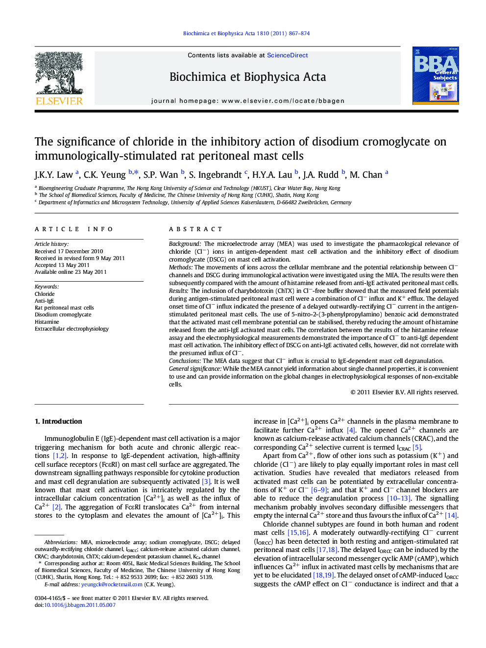 The significance of chloride in the inhibitory action of disodium cromoglycate on immunologically-stimulated rat peritoneal mast cells