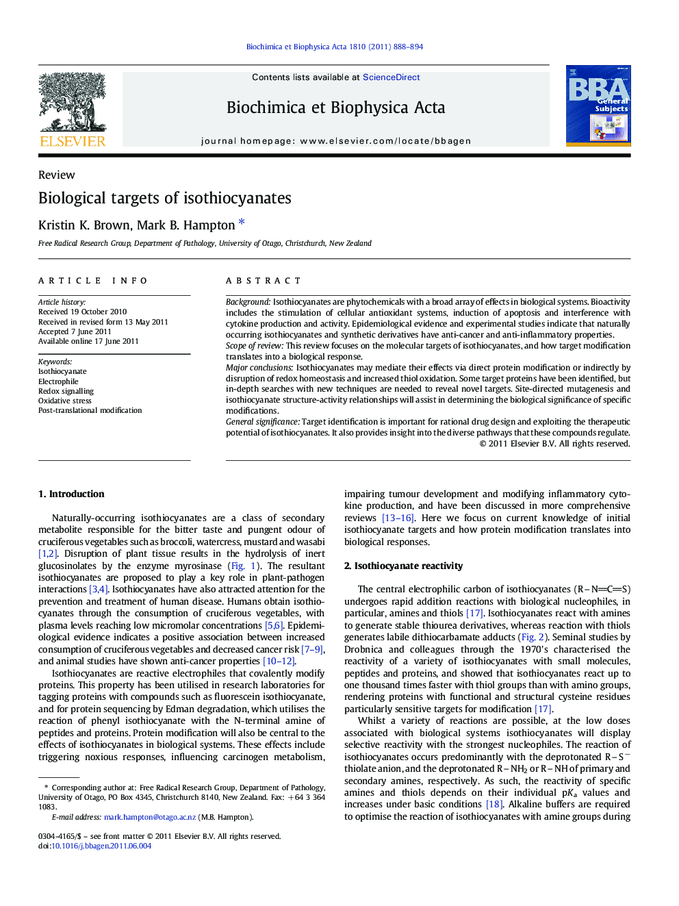 Biological targets of isothiocyanates