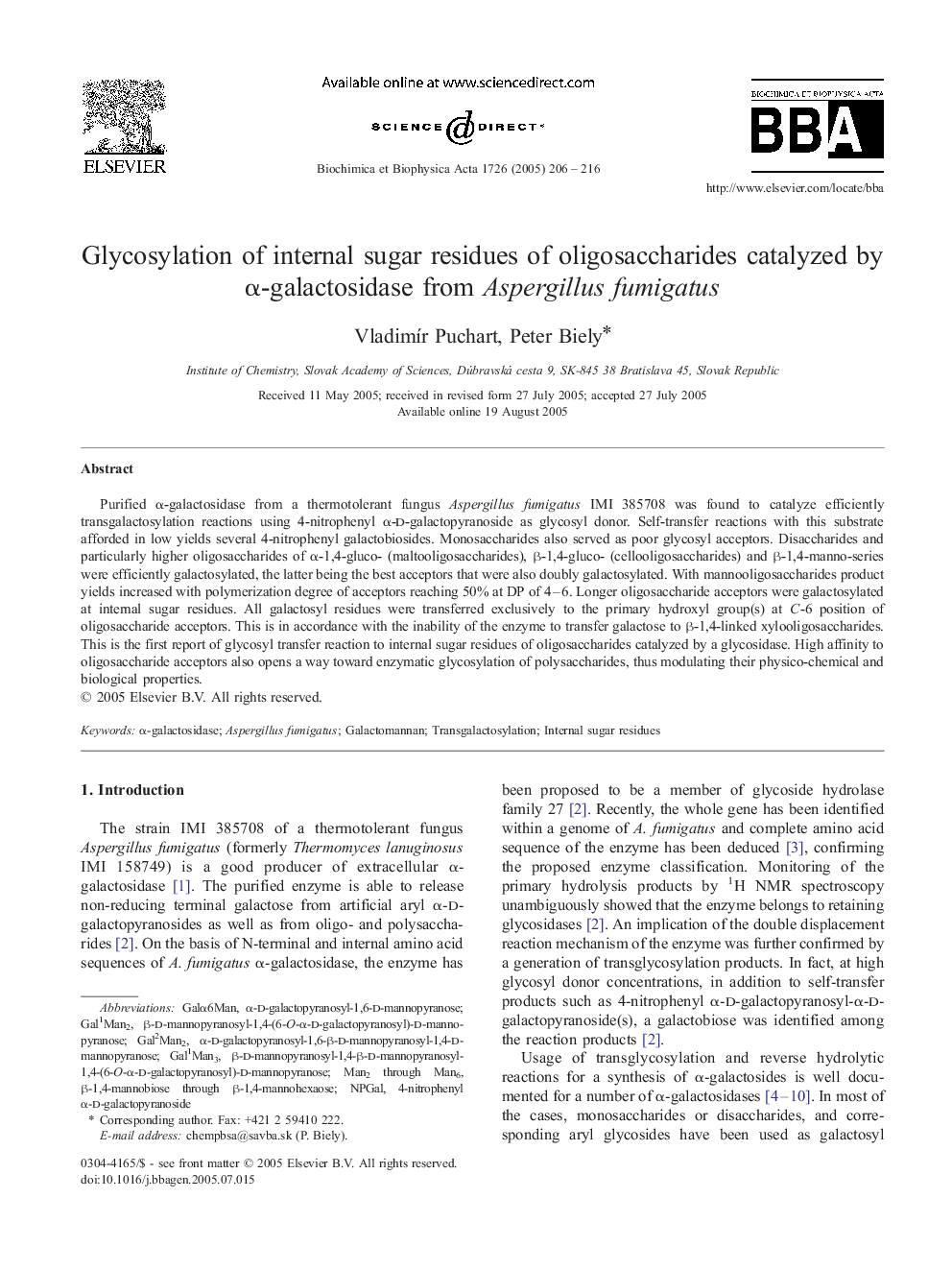 Glycosylation of internal sugar residues of oligosaccharides catalyzed by Î±-galactosidase from Aspergillus fumigatus