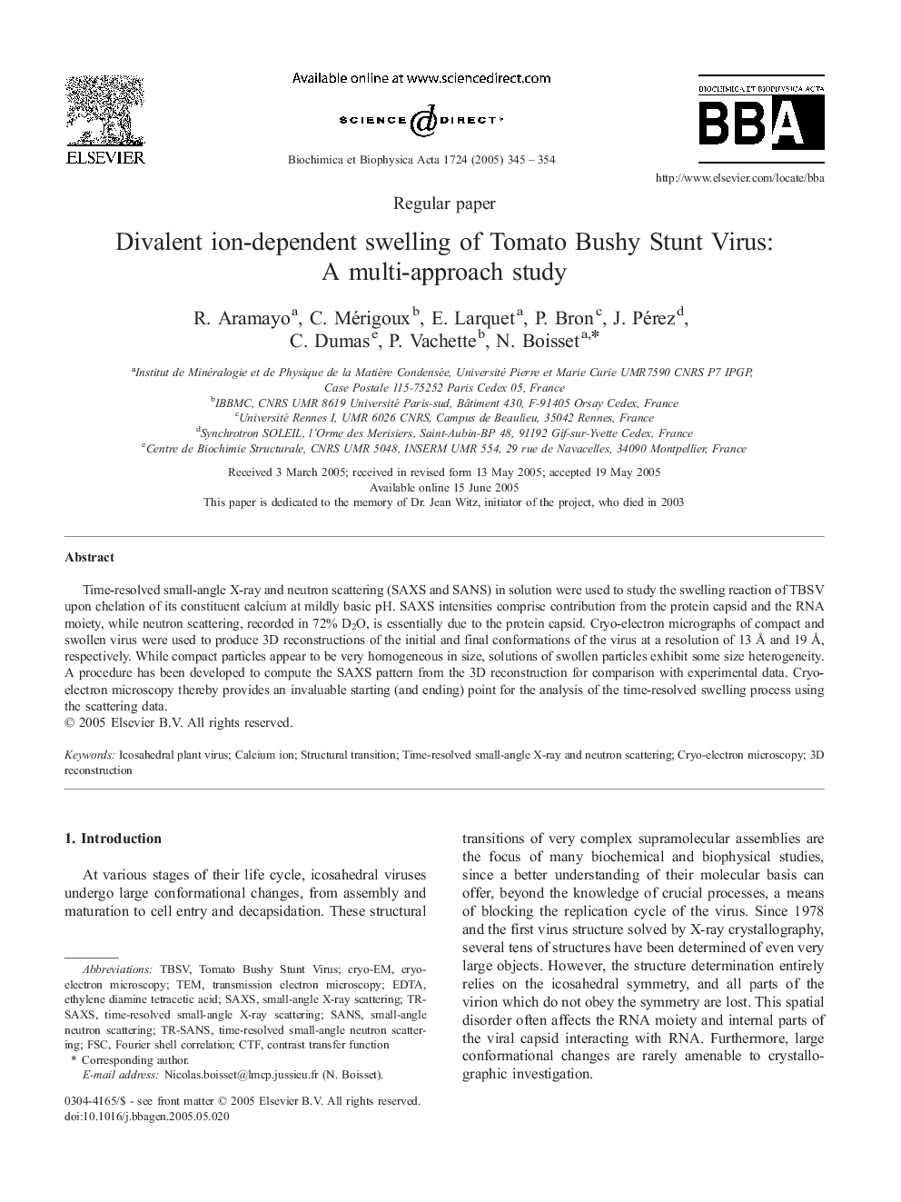 Divalent ion-dependent swelling of Tomato Bushy Stunt Virus: A multi-approach study