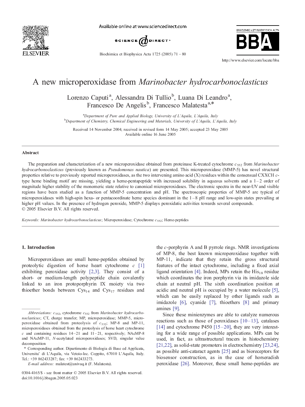 A new microperoxidase from Marinobacter hydrocarbonoclasticus