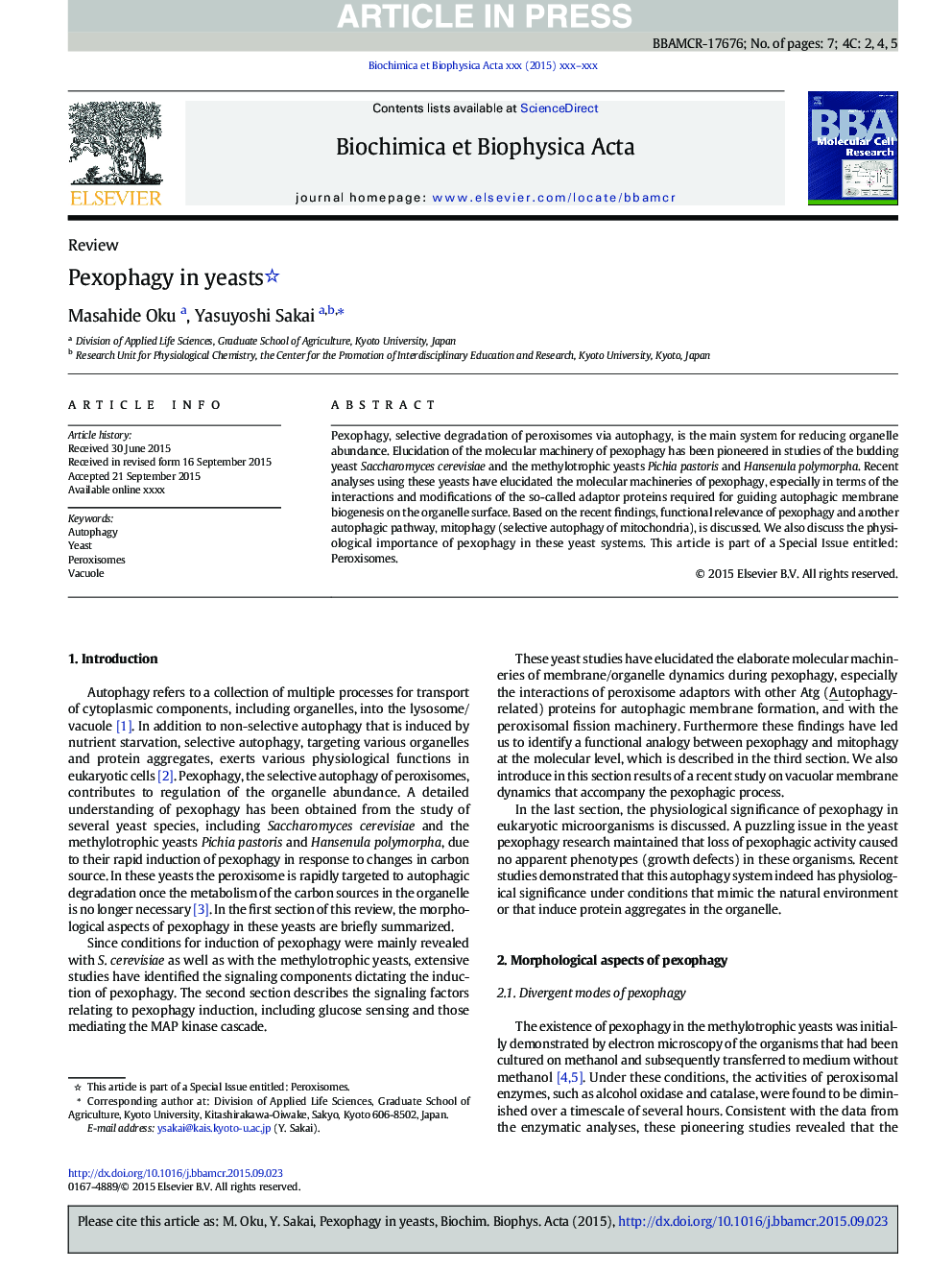 Pexophagy in yeasts