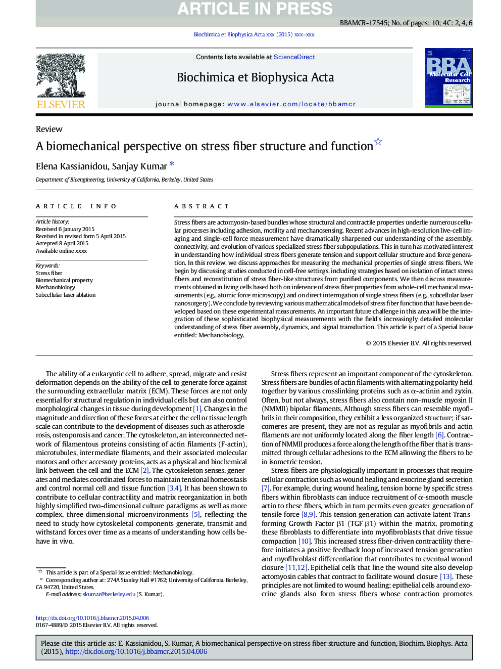 A biomechanical perspective on stress fiber structure and function