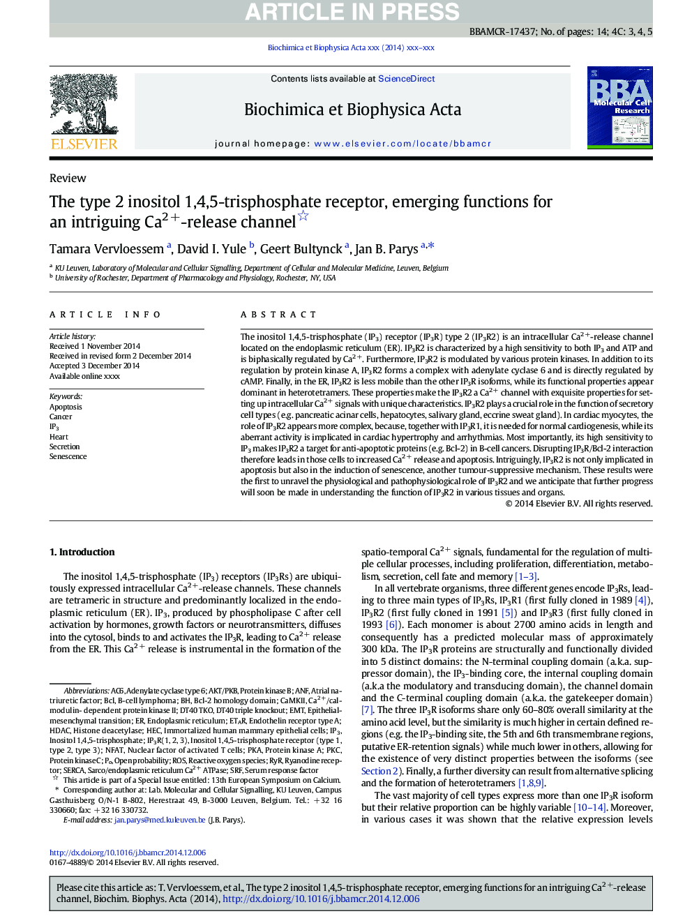 The type 2 inositol 1,4,5-trisphosphate receptor, emerging functions for an intriguing Ca2Â +-release channel