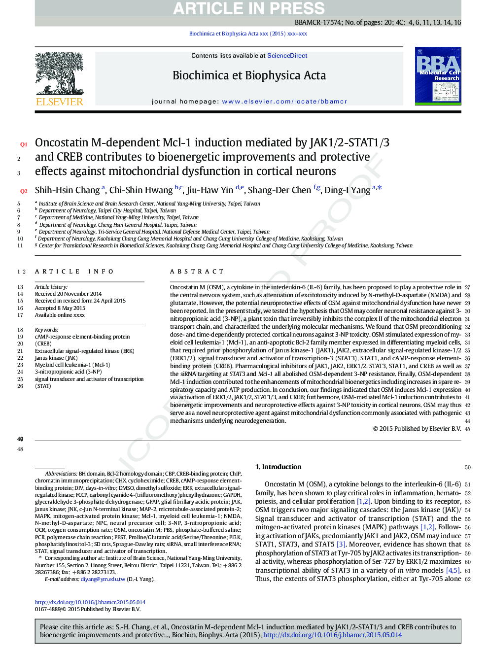 Oncostatin M-dependent Mcl-1 induction mediated by JAK1/2-STAT1/3 and CREB contributes to bioenergetic improvements and protective effects against mitochondrial dysfunction in cortical neurons