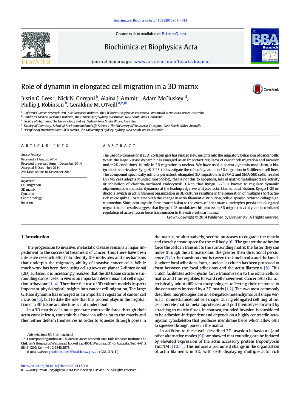 Role of dynamin in elongated cell migration in a 3D matrix