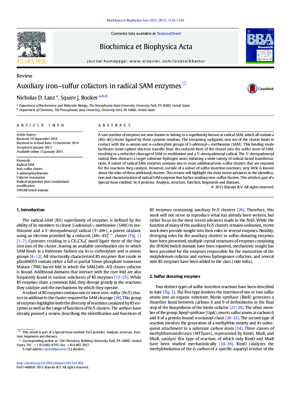 Auxiliary iron-sulfur cofactors in radical SAM enzymes
