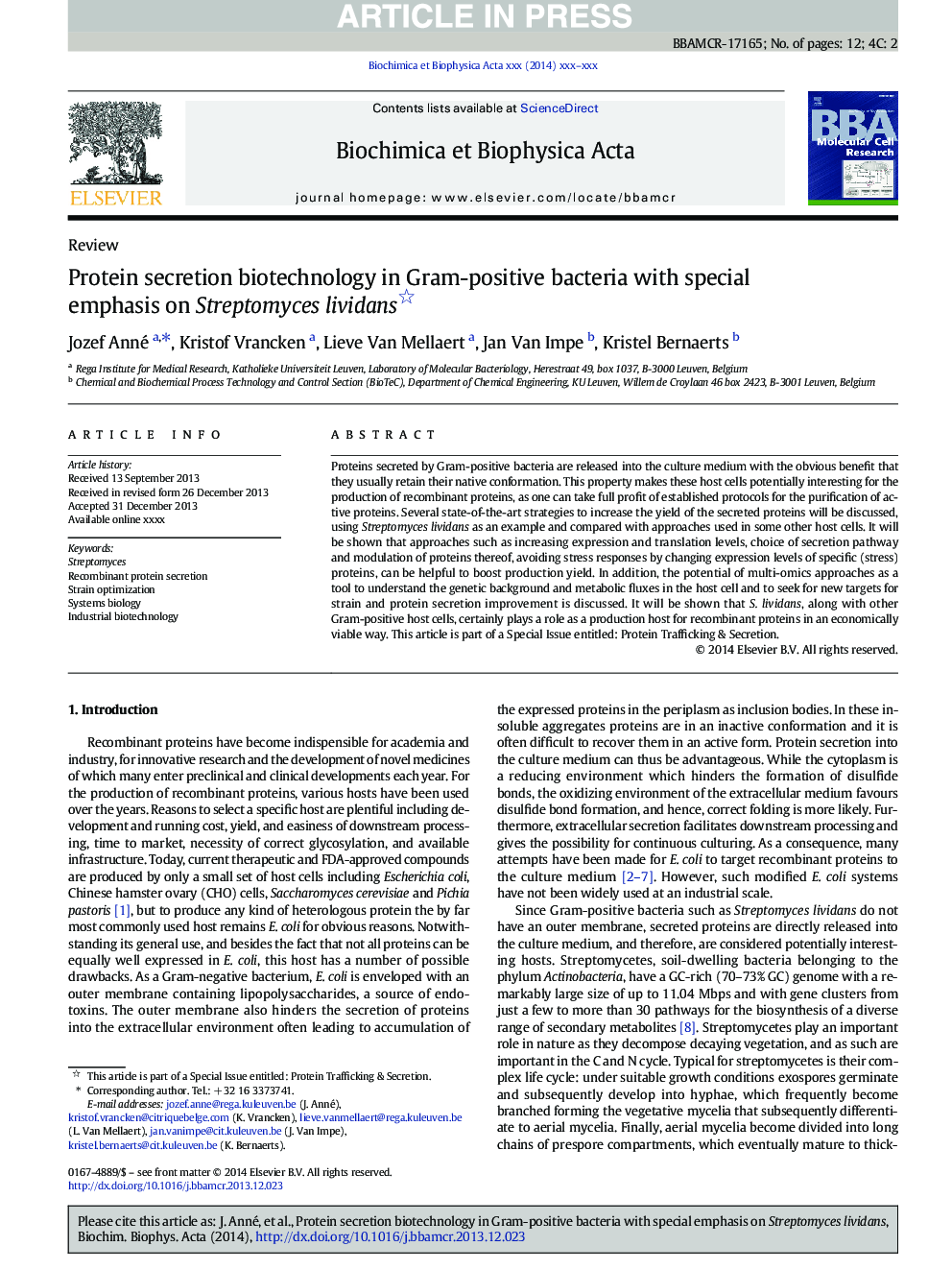 Protein secretion biotechnology in Gram-positive bacteria with special emphasis on Streptomyces lividans