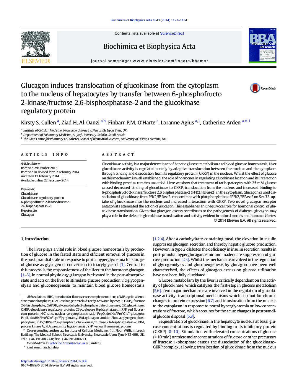 Glucagon induces translocation of glucokinase from the cytoplasm to the nucleus of hepatocytes by transfer between 6-phosphofructo 2-kinase/fructose 2,6-bisphosphatase-2 and the glucokinase regulatory protein