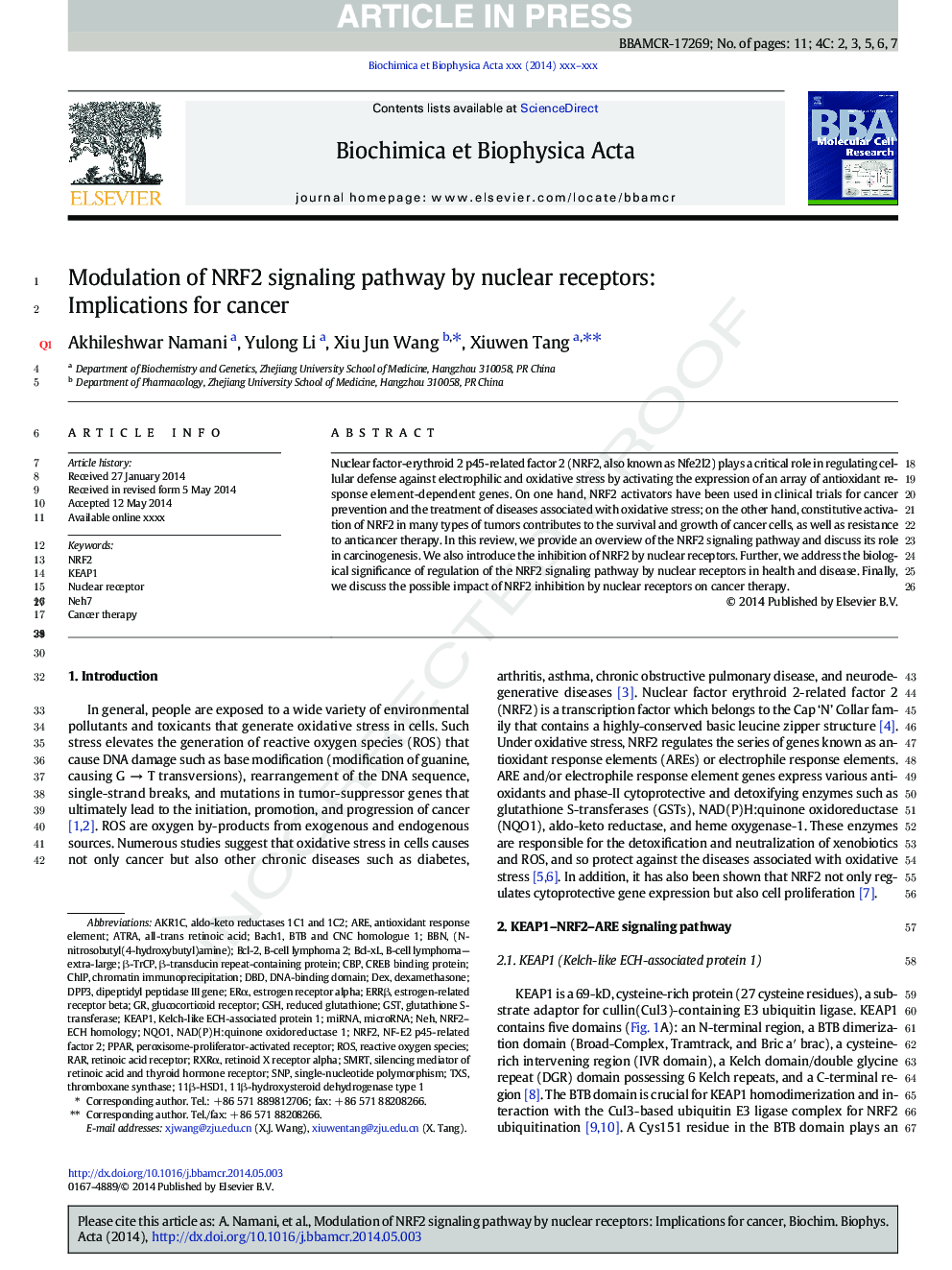 Modulation of NRF2 signaling pathway by nuclear receptors: Implications for cancer