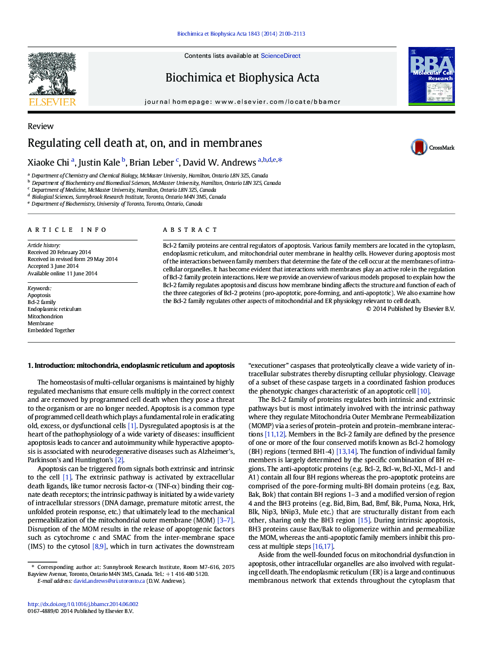 Regulating cell death at, on, and in membranes