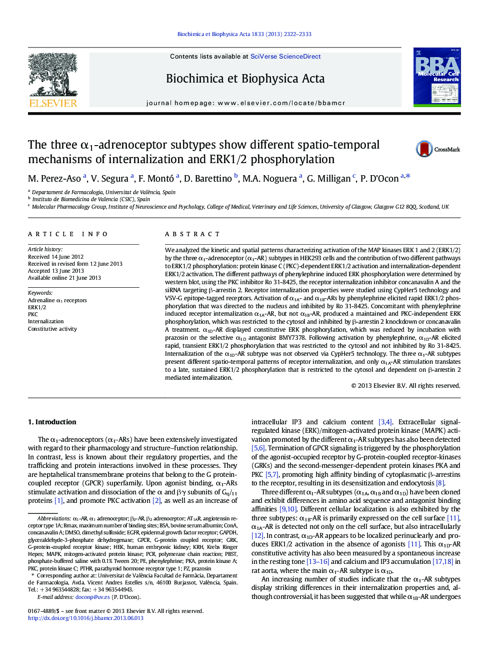 The three Î±1-adrenoceptor subtypes show different spatio-temporal mechanisms of internalization and ERK1/2 phosphorylation