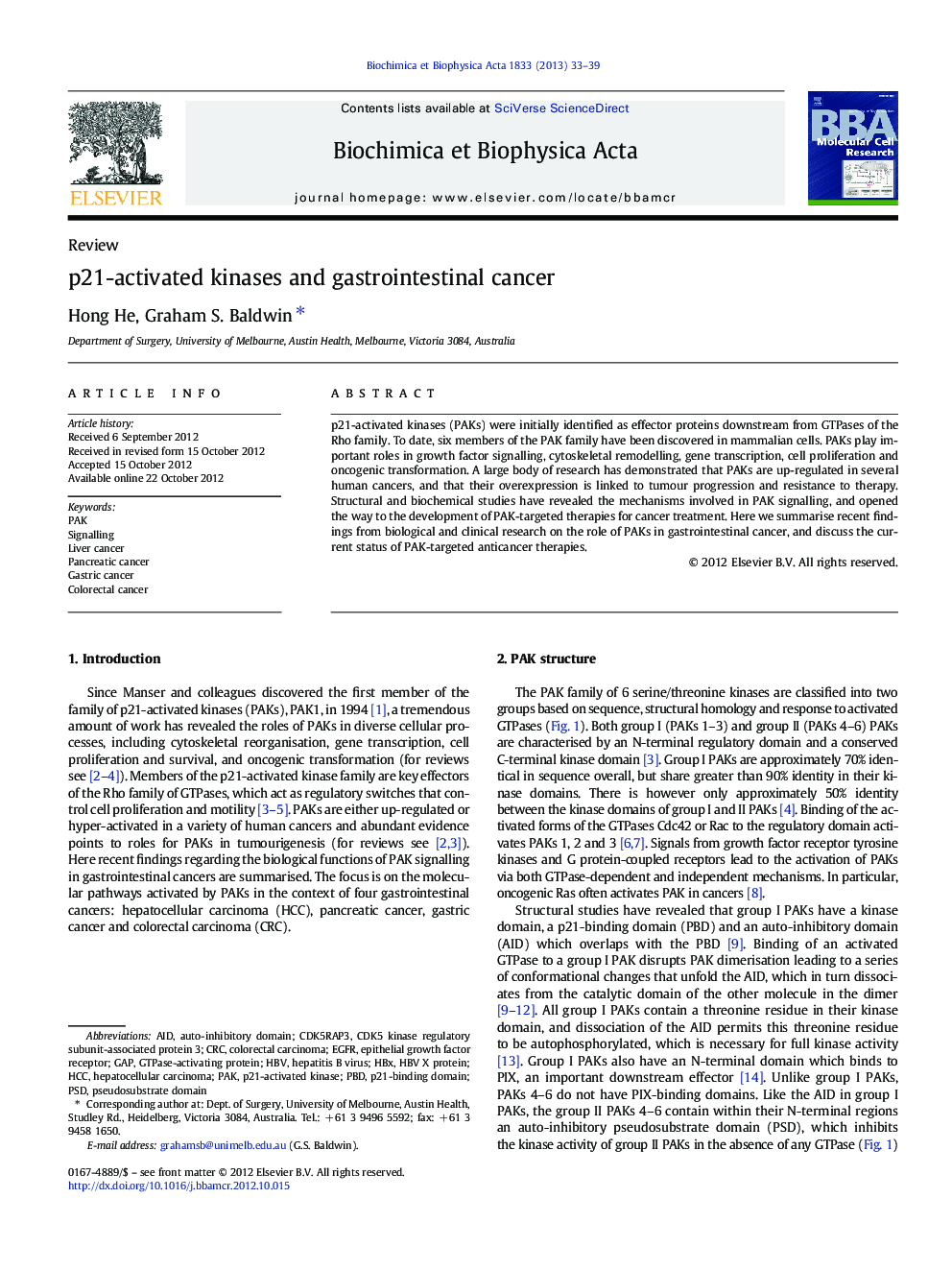 p21-activated kinases and gastrointestinal cancer