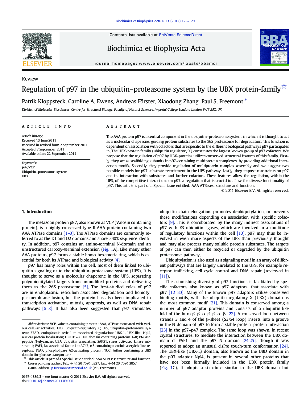 Regulation of p97 in the ubiquitin-proteasome system by the UBX protein-family