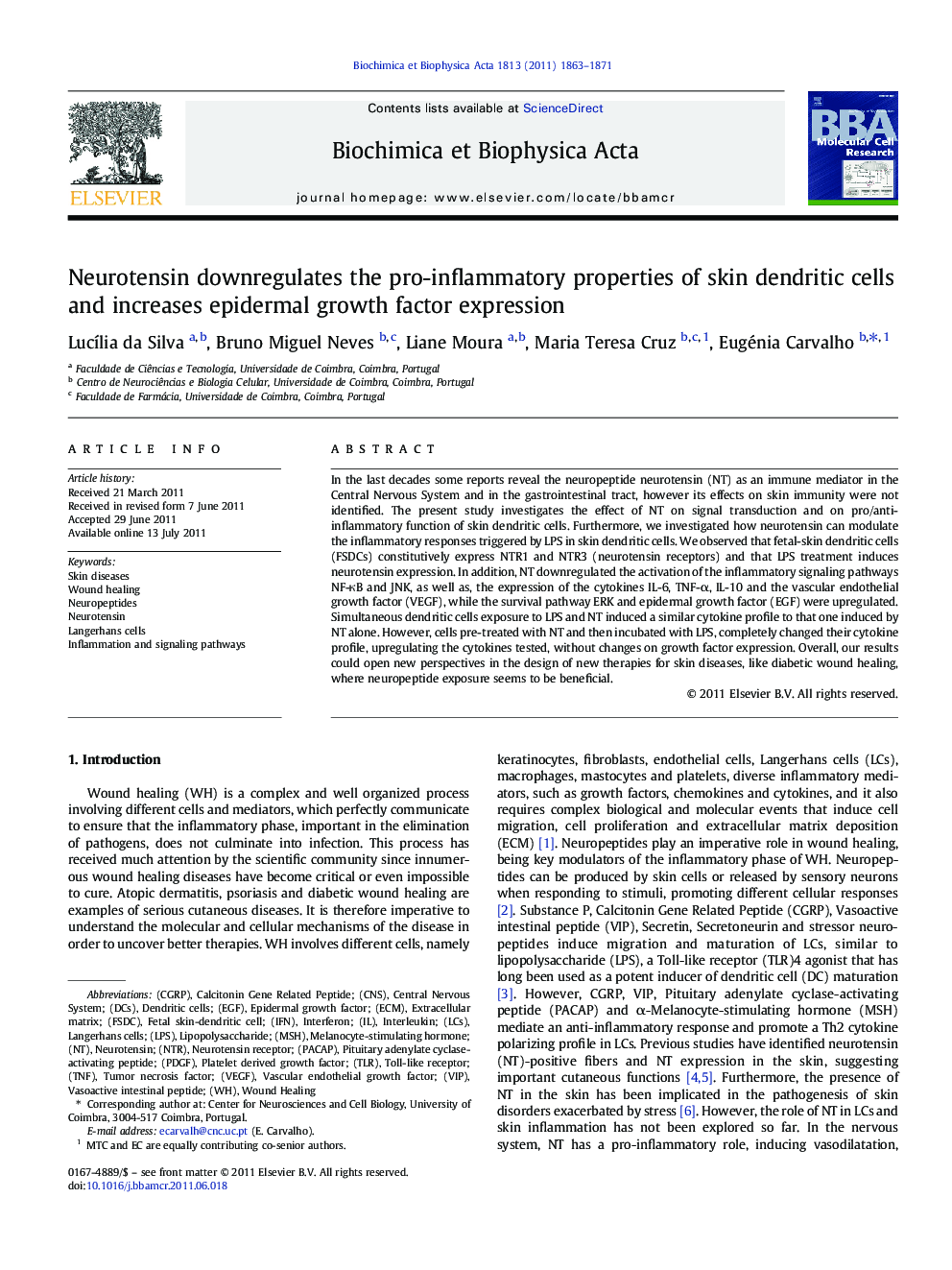 Neurotensin downregulates the pro-inflammatory properties of skin dendritic cells and increases epidermal growth factor expression