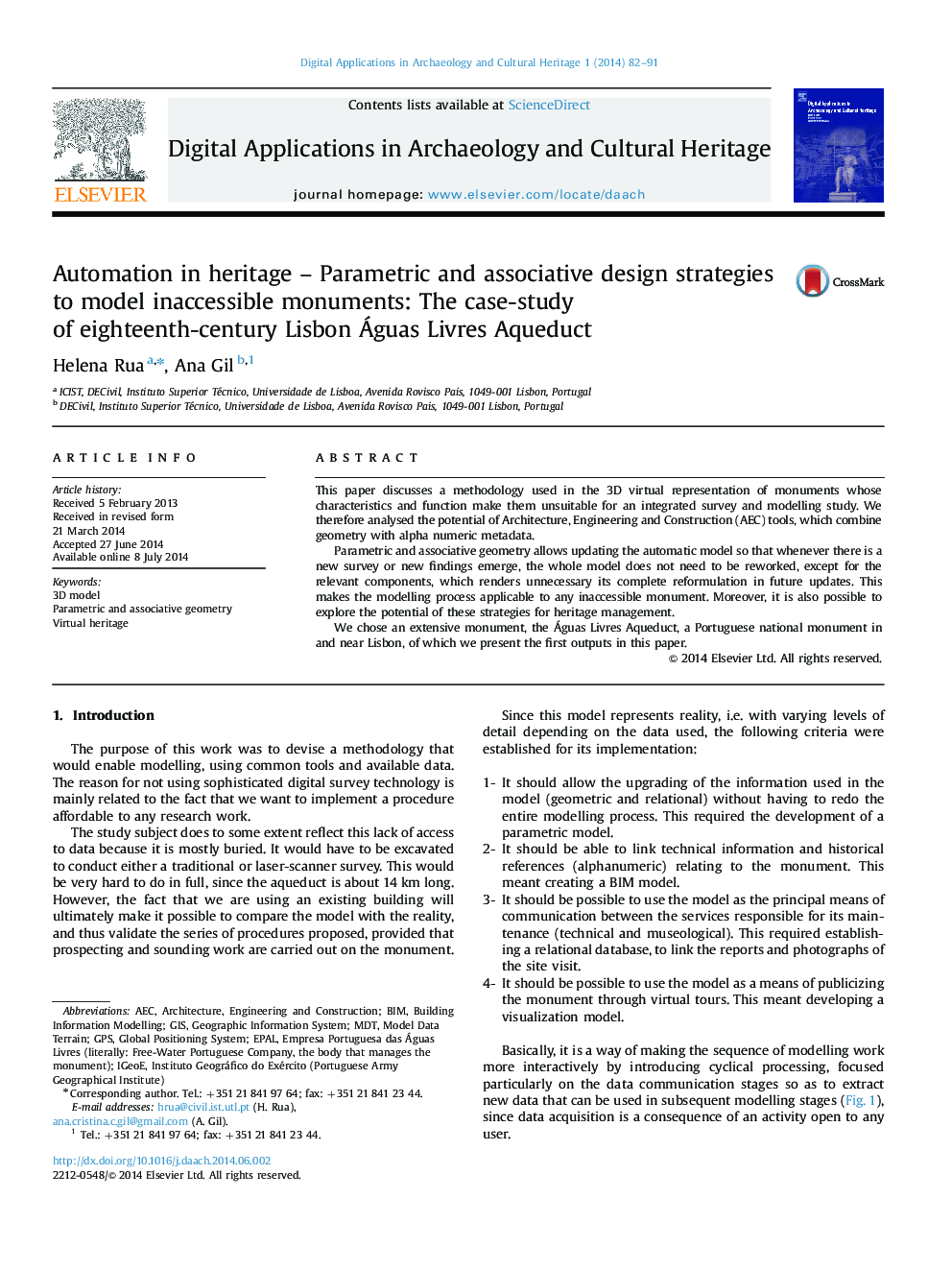 Automation in heritage – Parametric and associative design strategies to model inaccessible monuments: The case-study of eighteenth-century Lisbon Águas Livres Aqueduct