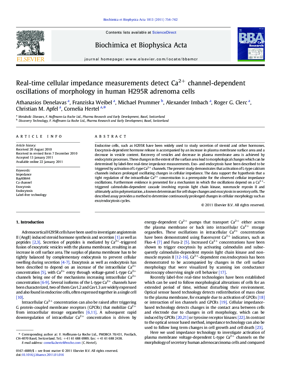 Real-time cellular impedance measurements detect Ca2+ channel-dependent oscillations of morphology in human H295R adrenoma cells