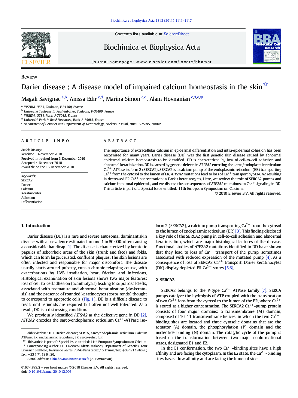 Darier disease : A disease model of impaired calcium homeostasis in the skin