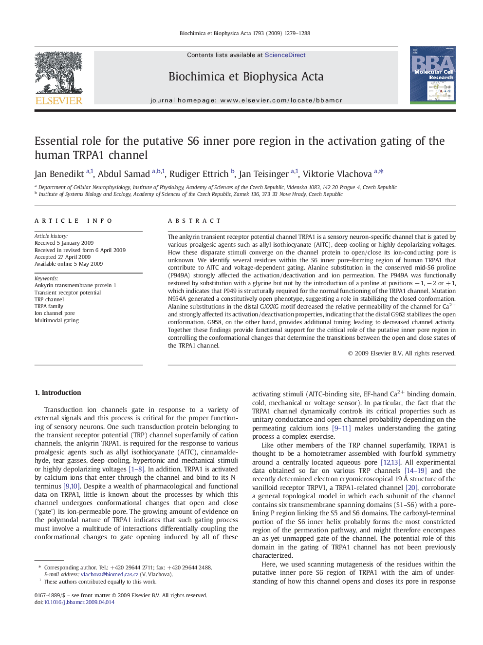 Essential role for the putative S6 inner pore region in the activation gating of the human TRPA1 channel