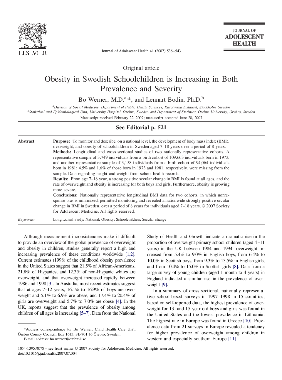 Obesity in Swedish Schoolchildren is Increasing in Both Prevalence and Severity