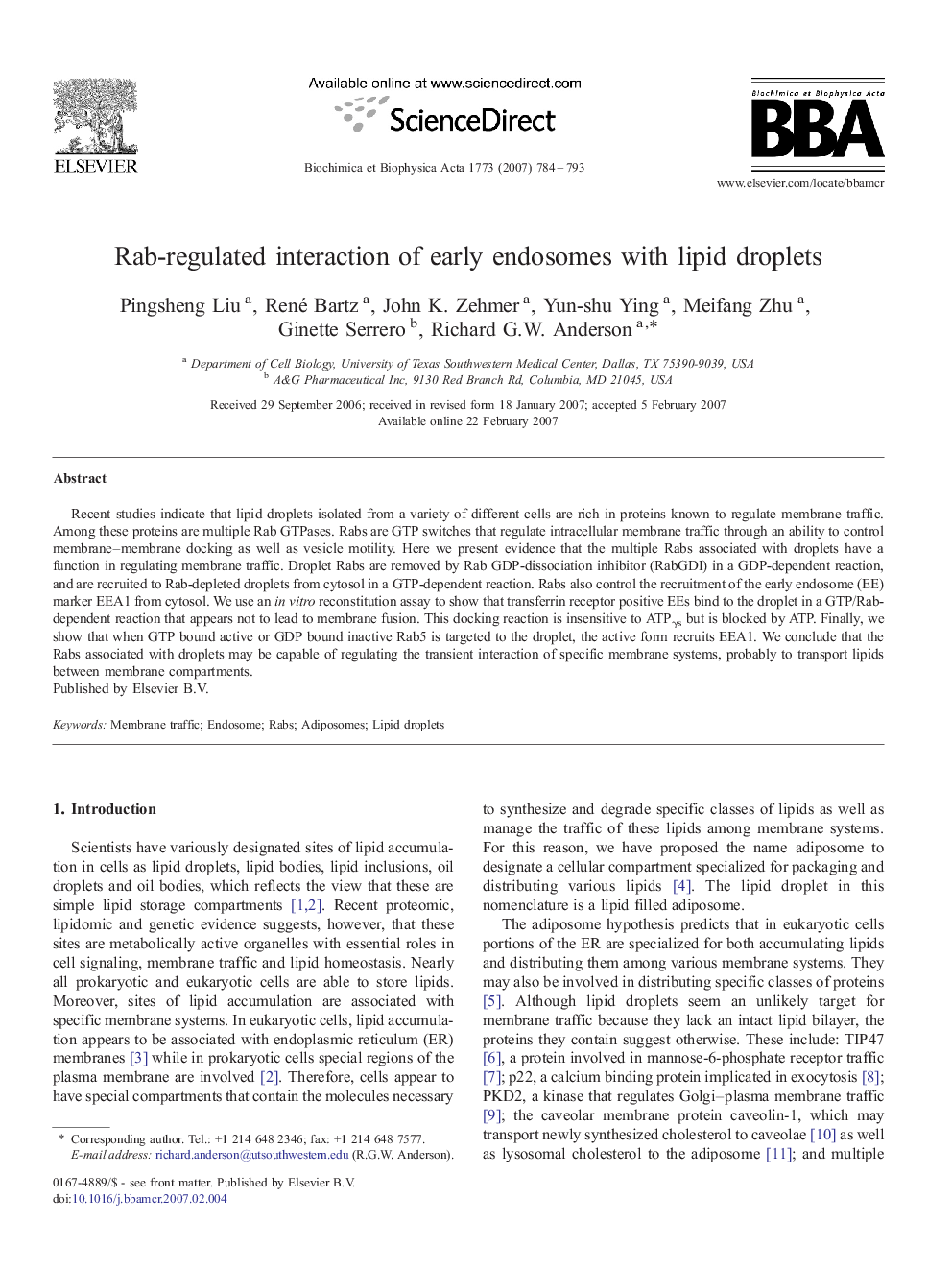 Rab-regulated interaction of early endosomes with lipid droplets