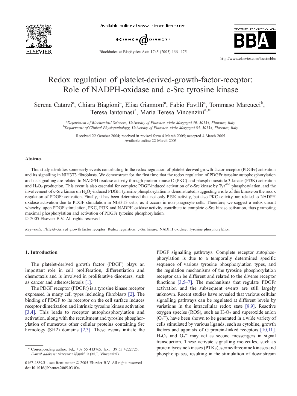 Redox regulation of platelet-derived-growth-factor-receptor: Role of NADPH-oxidase and c-Src tyrosine kinase