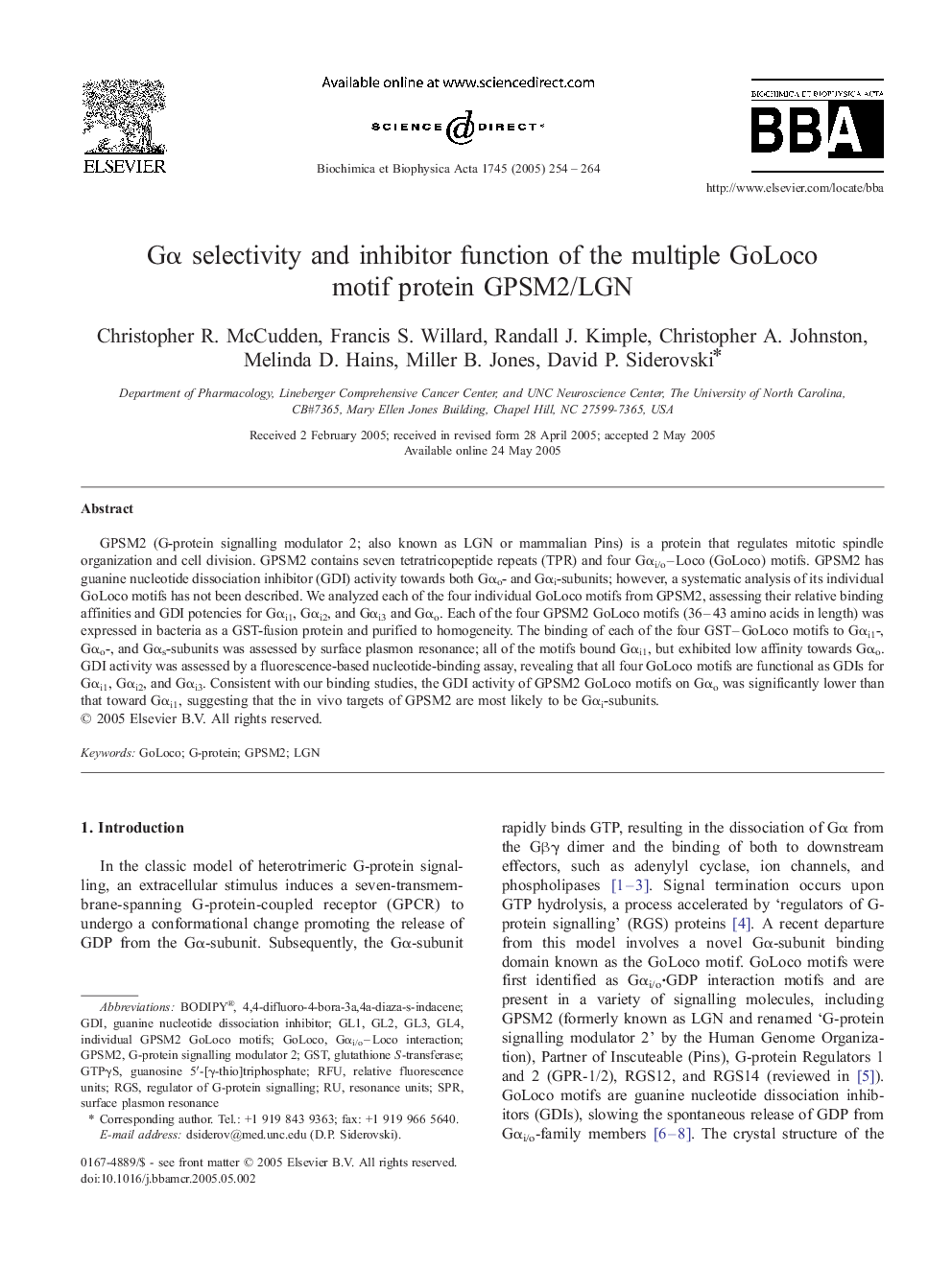 GÎ± selectivity and inhibitor function of the multiple GoLoco motif protein GPSM2/LGN